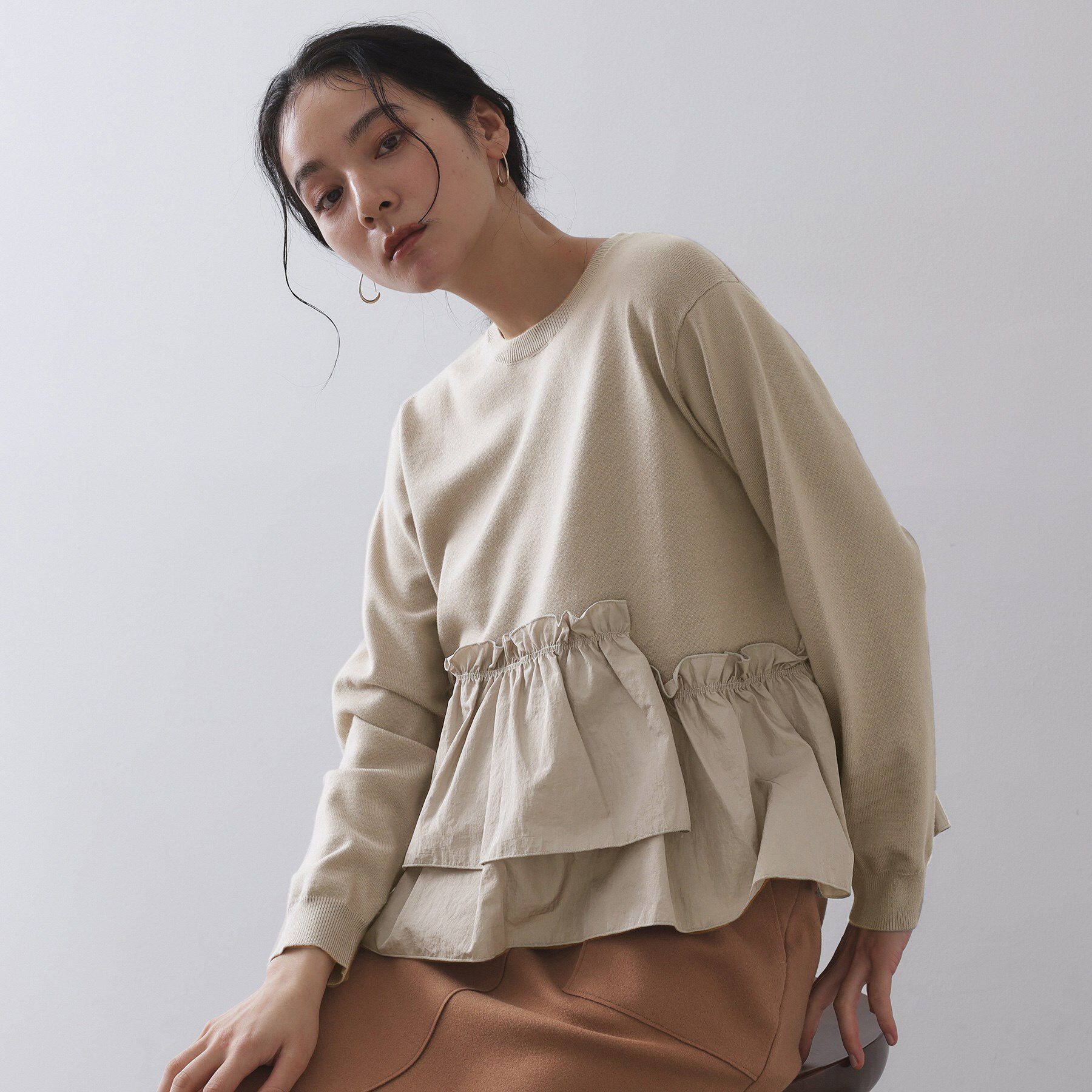 OPAQUE.CLIP「フリルドッキングニット【洗濯機OK】」|ニット・セーター|ライトグレー(011