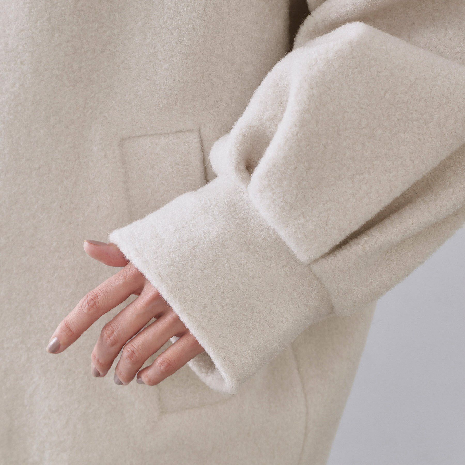 OPAQUE.CLIP「もこもこノーカラージップミドルコート【洗える】」|ノーカラーコート|