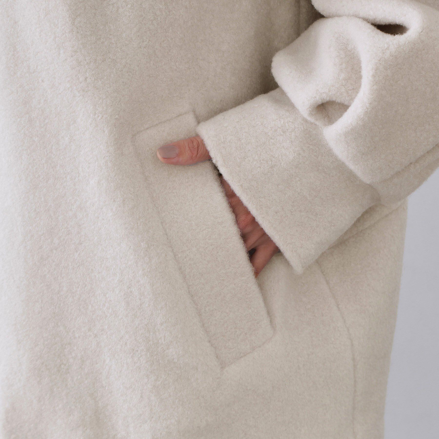 OPAQUE.CLIP「もこもこノーカラージップミドルコート【洗える】」|ノーカラーコート|