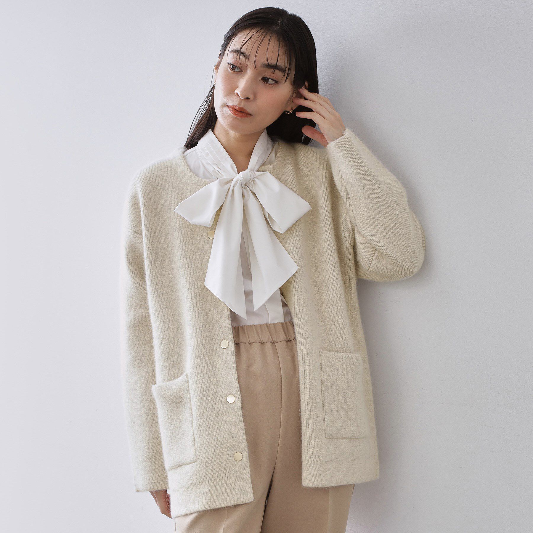 OPAQUE.CLIP「アンゴラ/フォックスブレンド　ニットカーディガン【洗濯機OK】」|カーディガン|アイボリー(004)