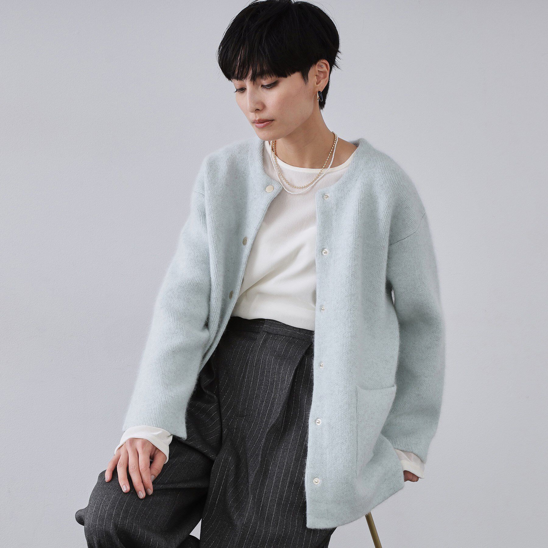 OPAQUE.CLIP「アンゴラ/フォックスブレンド　ニットカーディガン【洗濯機OK】」|カーディガン|ミントグリーン(02