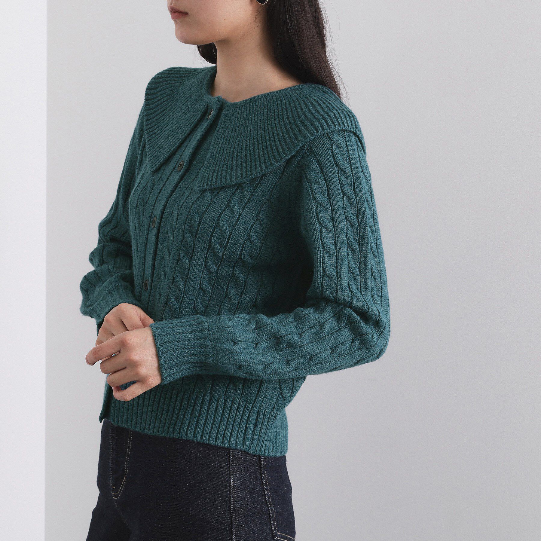 OPAQUE.CLIP「ビック襟ケーブルニット【洗濯機OK／抗ピル】」|ニット・セーター|