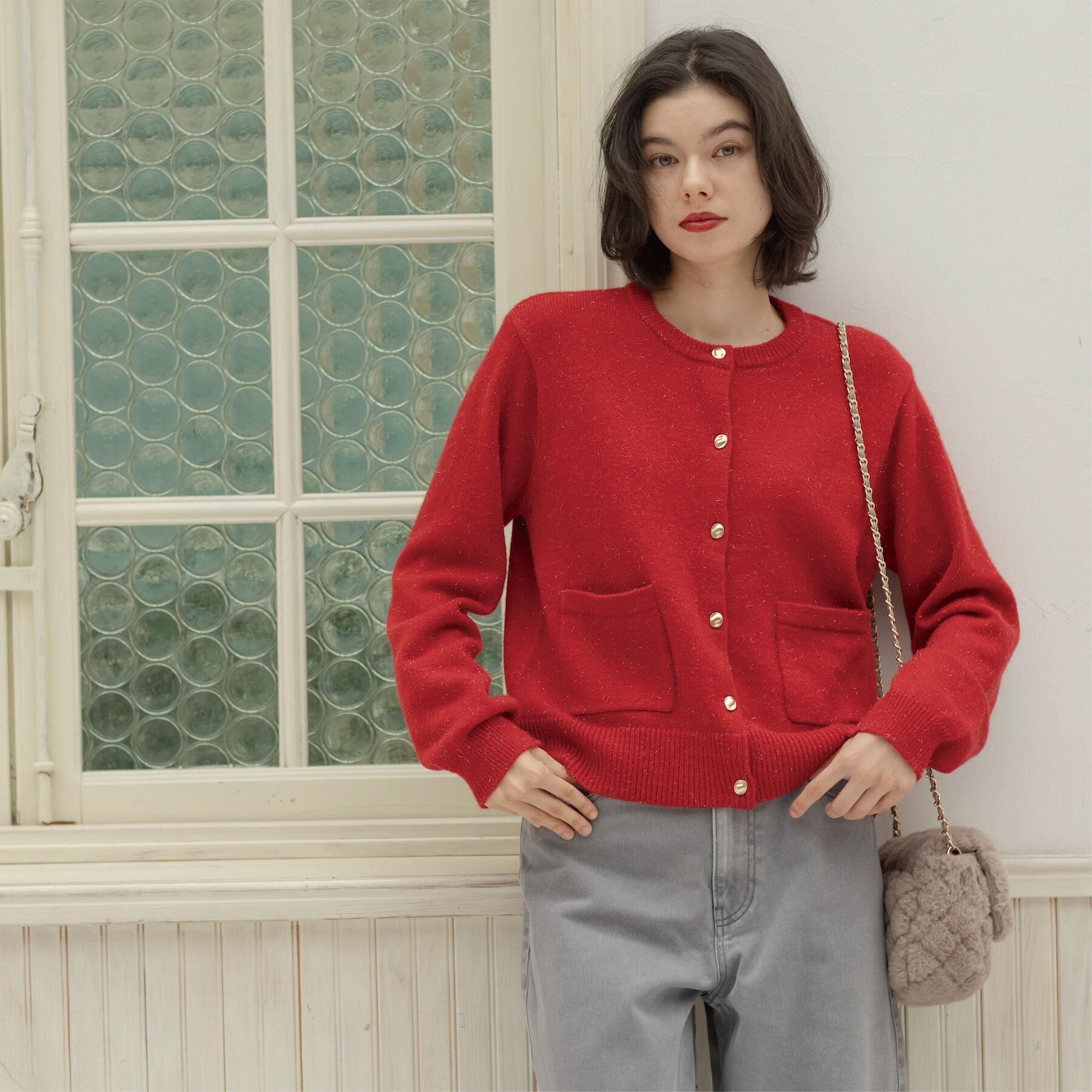 OPAQUE.CLIP「金ボタンラメニットカーディガン【洗濯機OK】」|カーディガン|