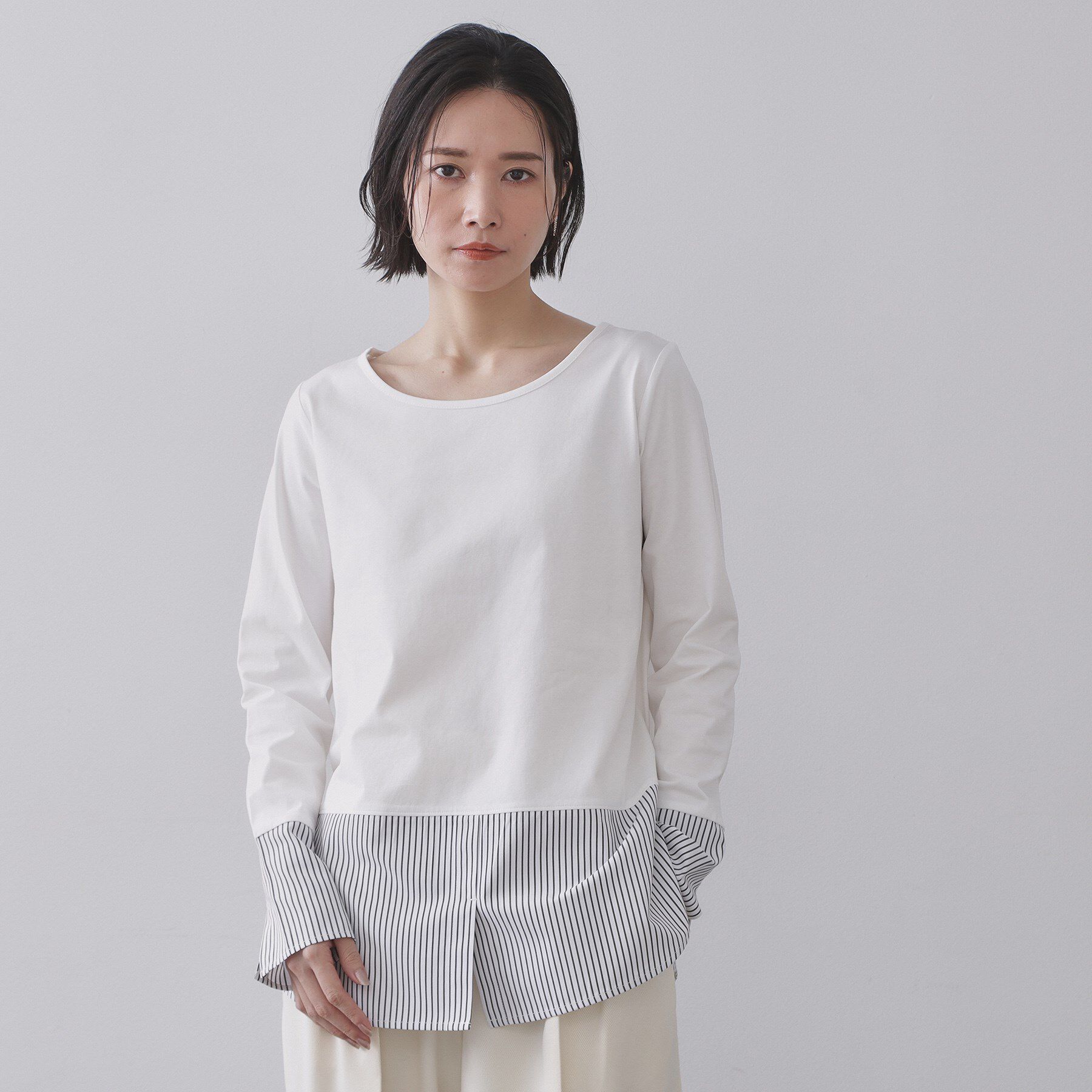 OPAQUE.CLIP「シャツドッキングカットソー【洗濯機OK】」|Tシャツ・カットソー|ホワイト(301)