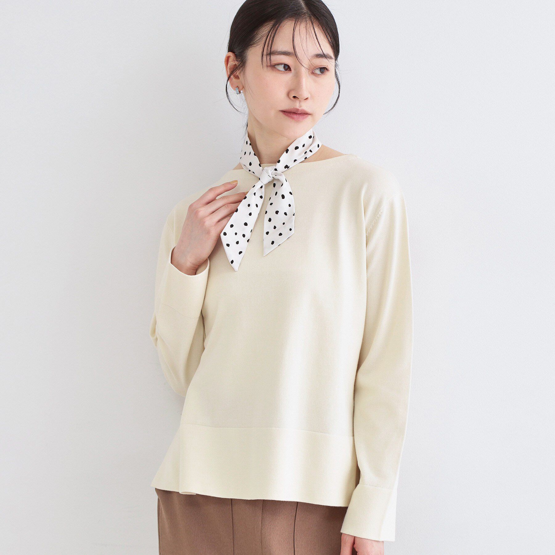 OPAQUE.CLIP「リラクシーボートネックニット/オーガニックコットン混【洗濯機OK/UVケア】《5col》」|ニット・セーター|