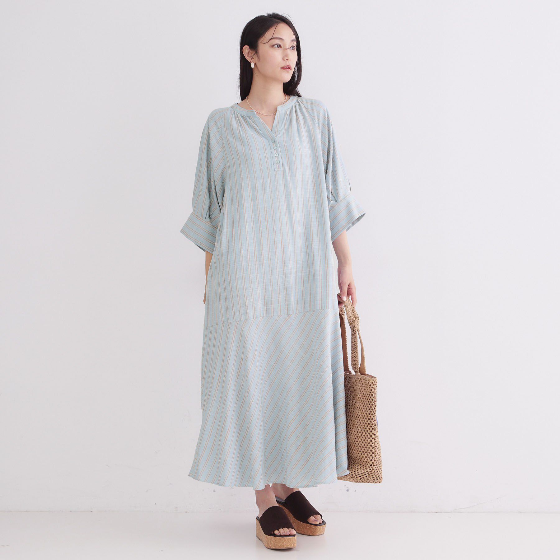 OPAQUE.CLIP「キーネックロングワンピース【洗える】」|ワンピース|