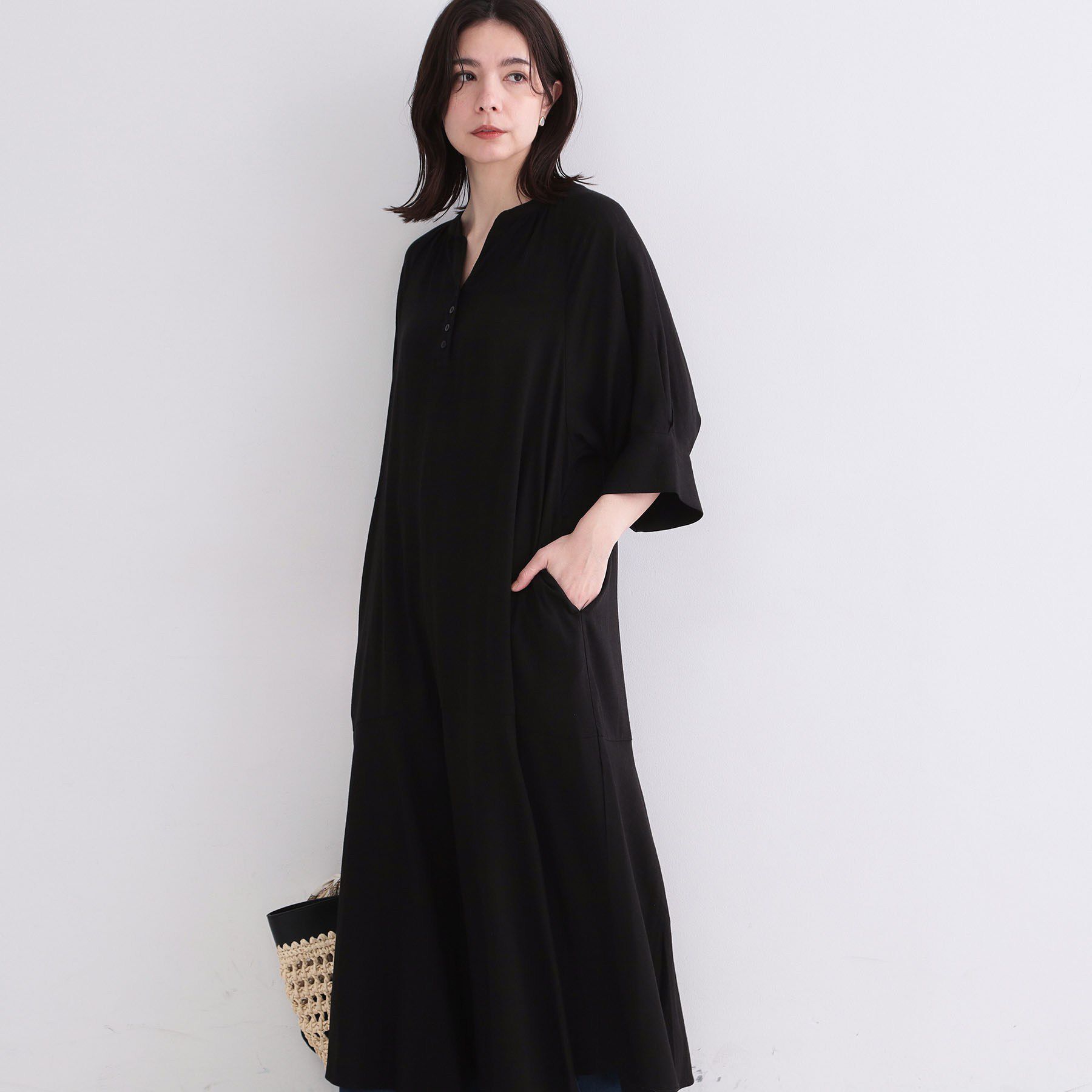 OPAQUE.CLIP「キーネックロングワンピース【洗える】」|ワンピース|