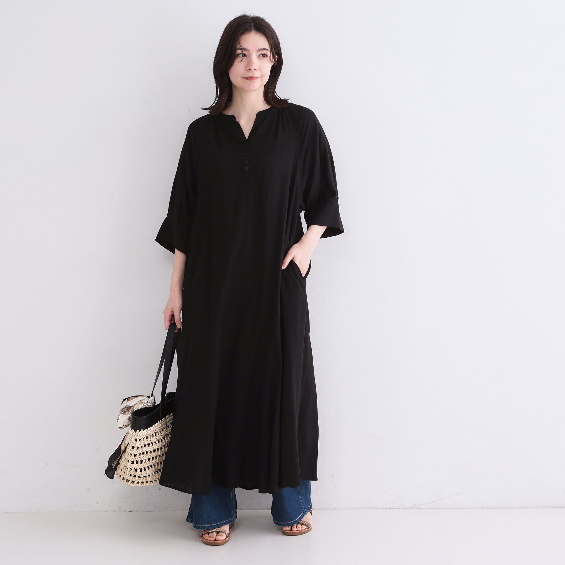 OPAQUE.CLIP「キーネックロングワンピース【洗える】」|ワンピース|