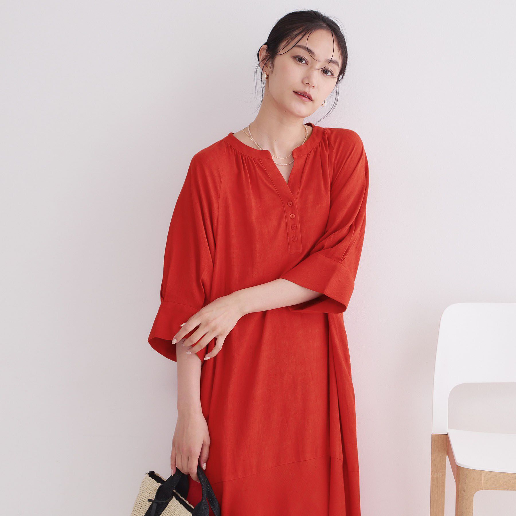 OPAQUE.CLIP「キーネックロングワンピース【洗える】」|ワンピース|