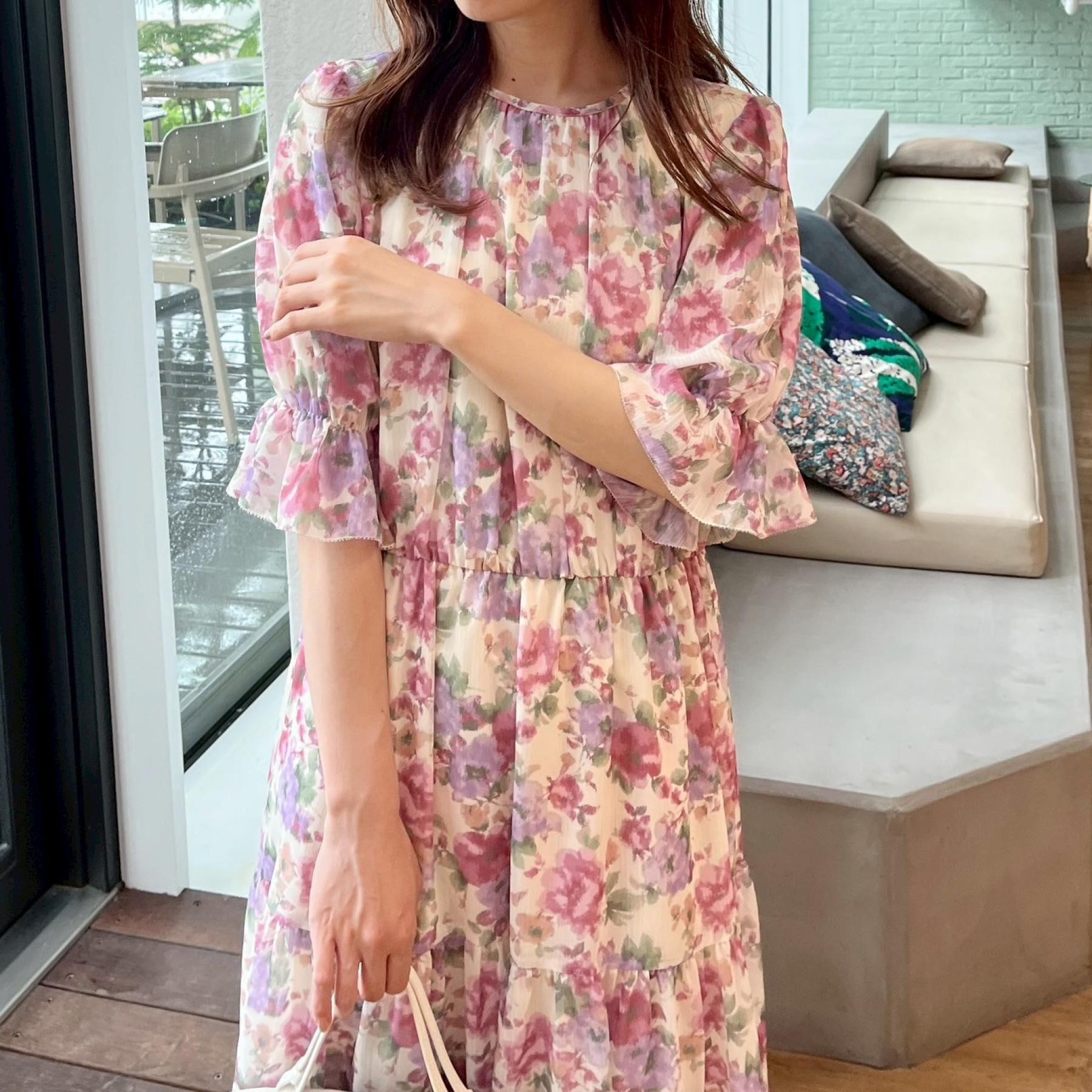 Couture broach「【一枚で着映える・大人可愛い】かすれプリント楊柳ワンピース」|ワンピース|