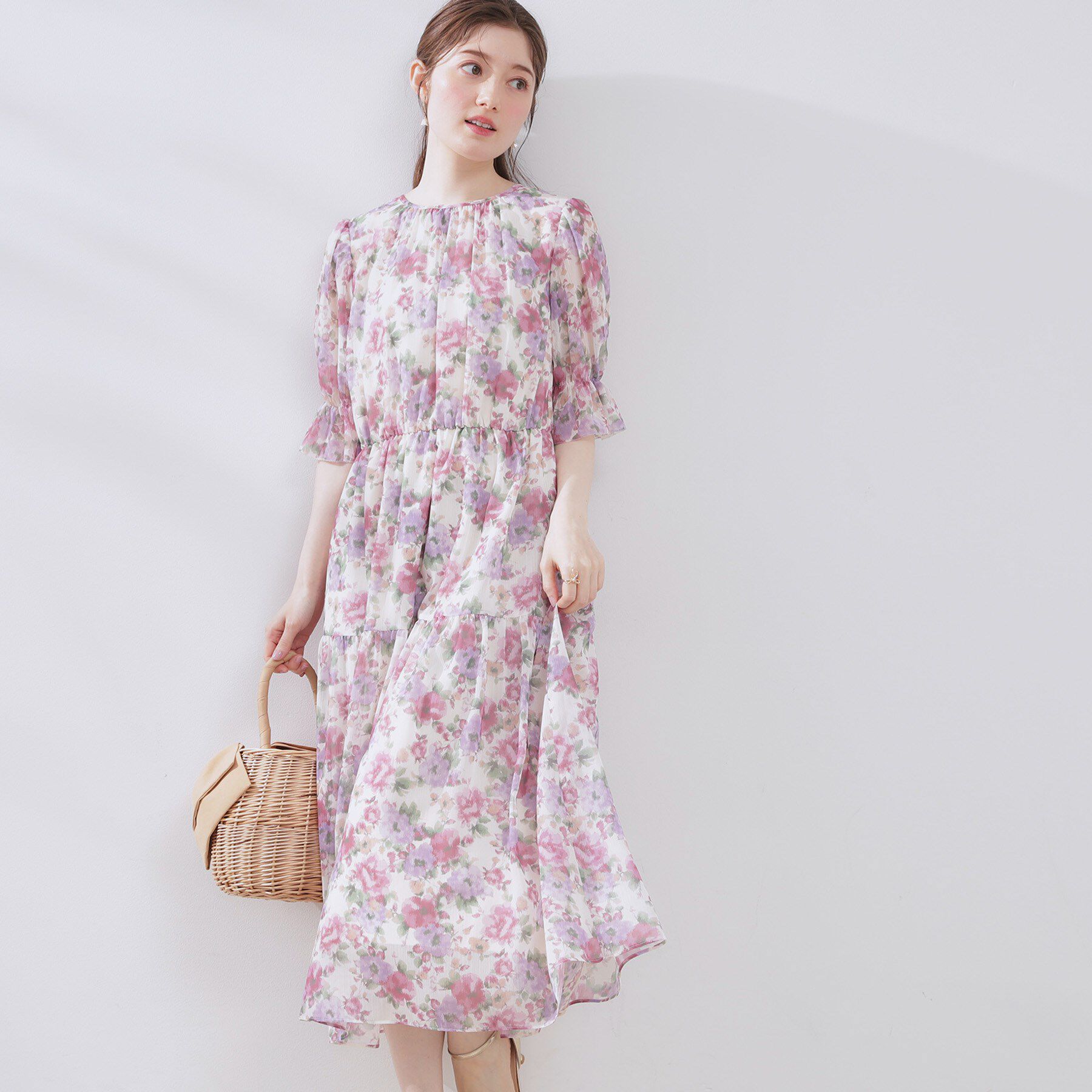 Couture broach「【一枚で着映える・大人可愛い】かすれプリント楊柳ワンピース」|ワンピース|