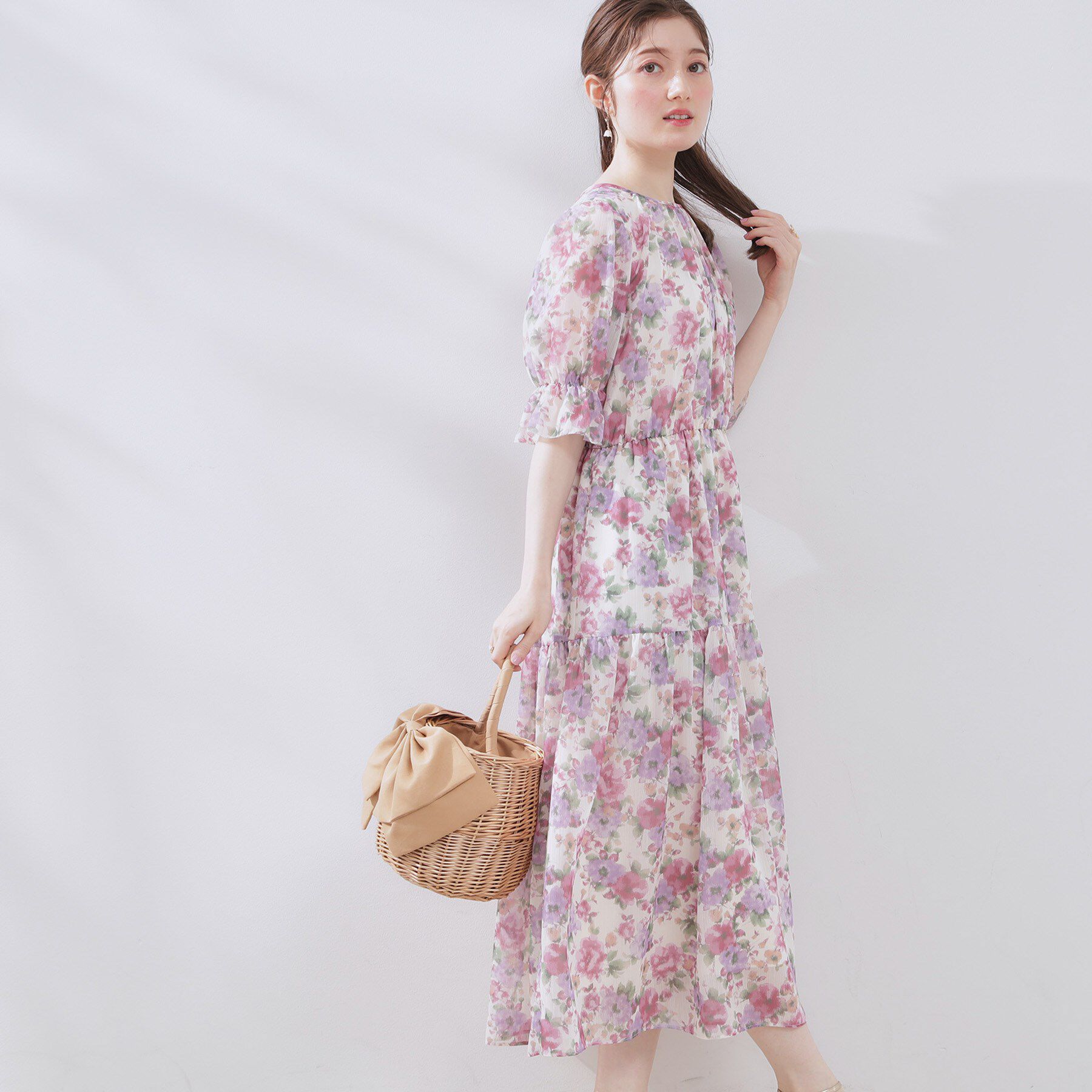 Couture broach「【一枚で着映える・大人可愛い】かすれプリント楊柳ワンピース」|ワンピース|