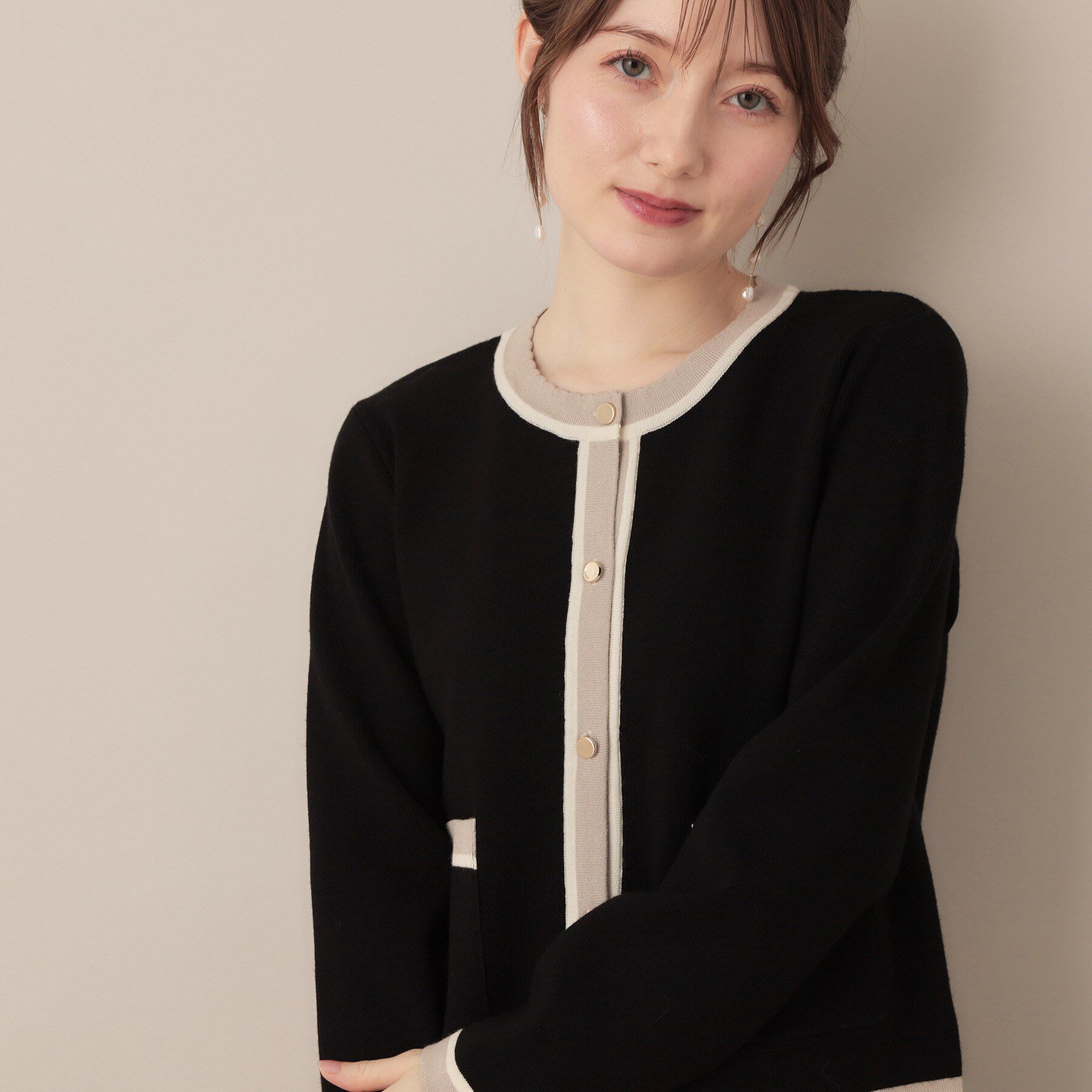 Couture broach「【高見え・通勤・大人可愛い】配色総針スカラカーディガン」|カーディガン|