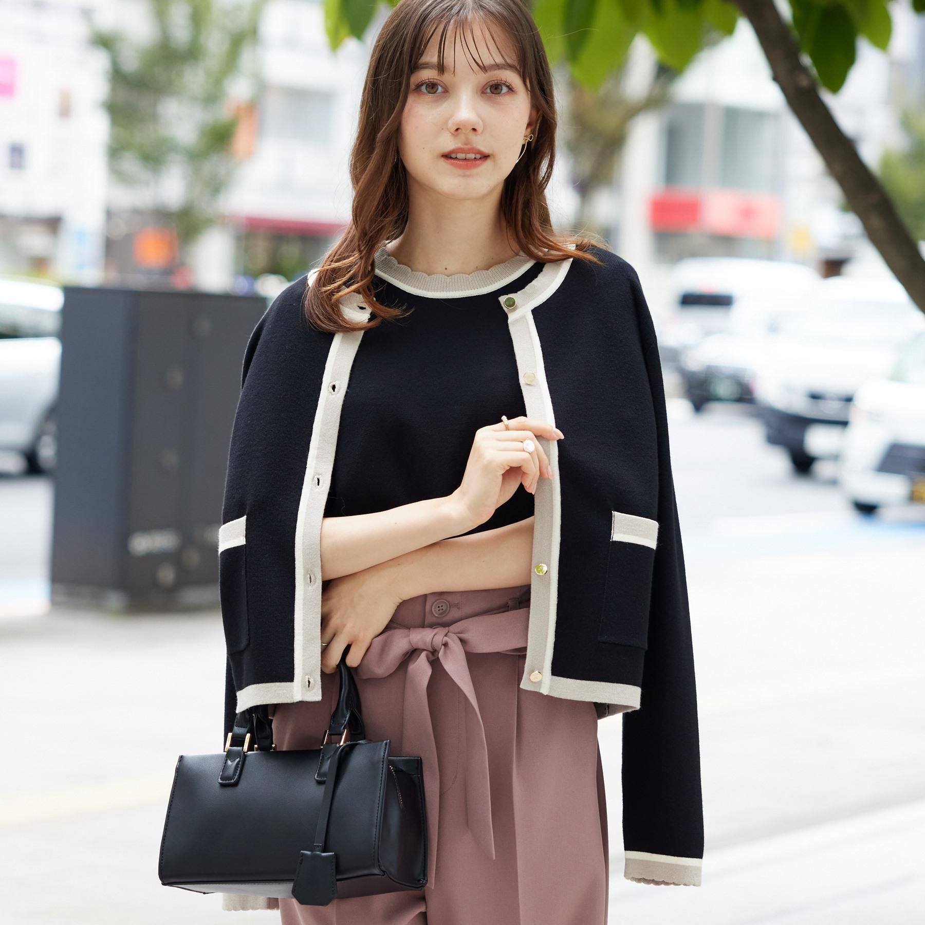 Couture broach「【高見え・通勤・大人可愛い】配色総針スカラカーディガン」|カーディガン|