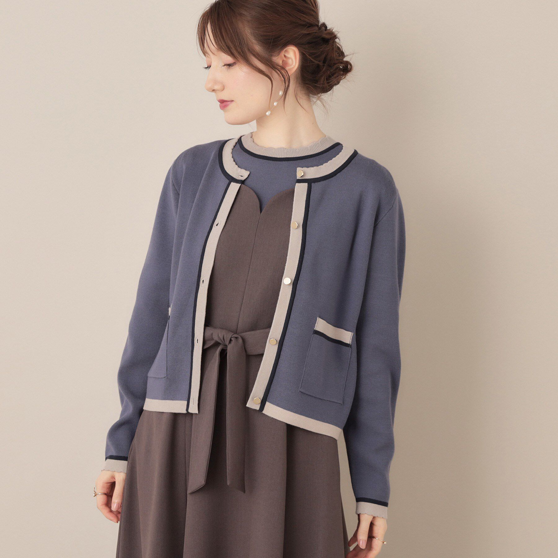 Couture broach「【高見え・通勤・大人可愛い】配色総針スカラカーディガン」|カーディガン|