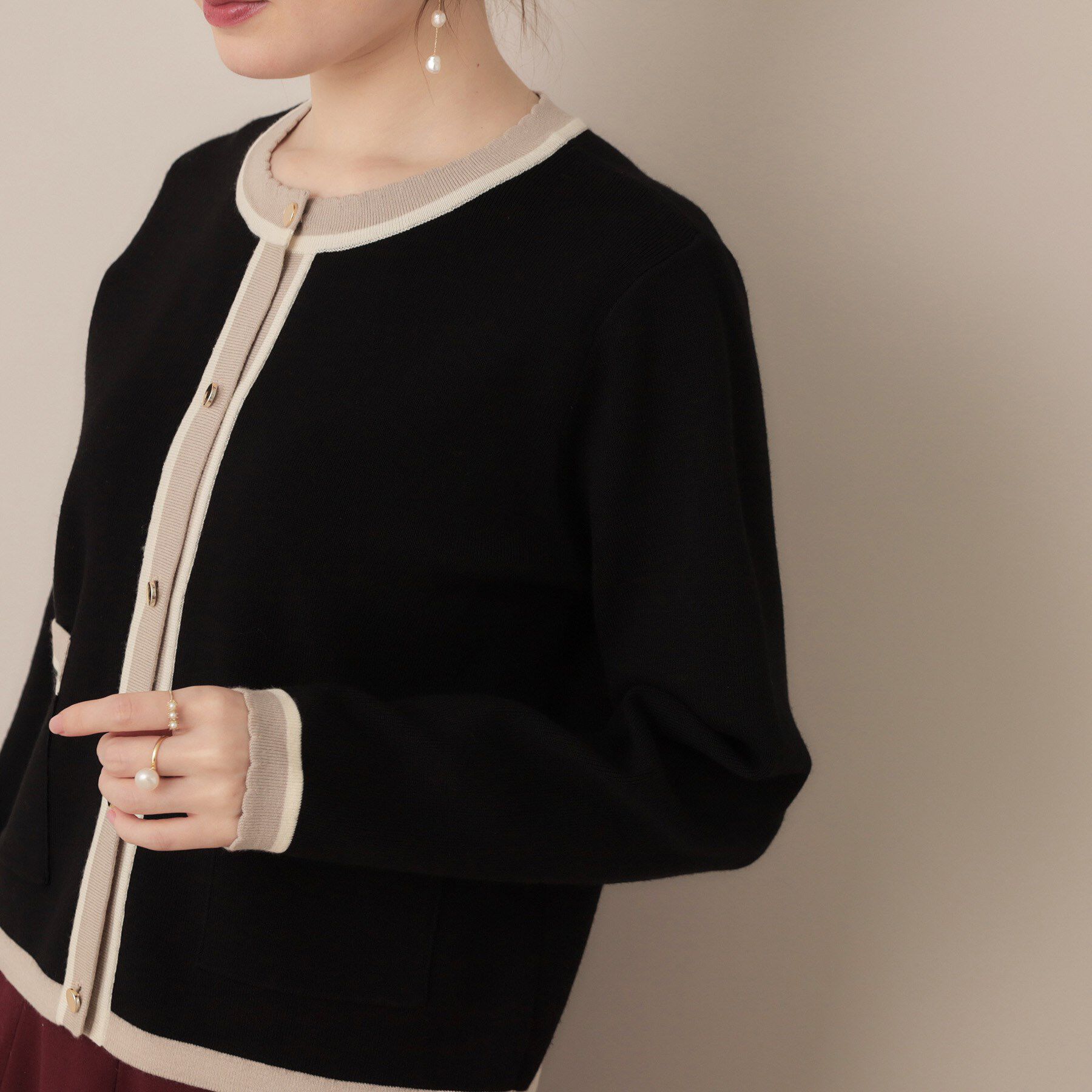 Couture broach「【高見え・通勤・大人可愛い】配色総針スカラカーディガン」|カーディガン|