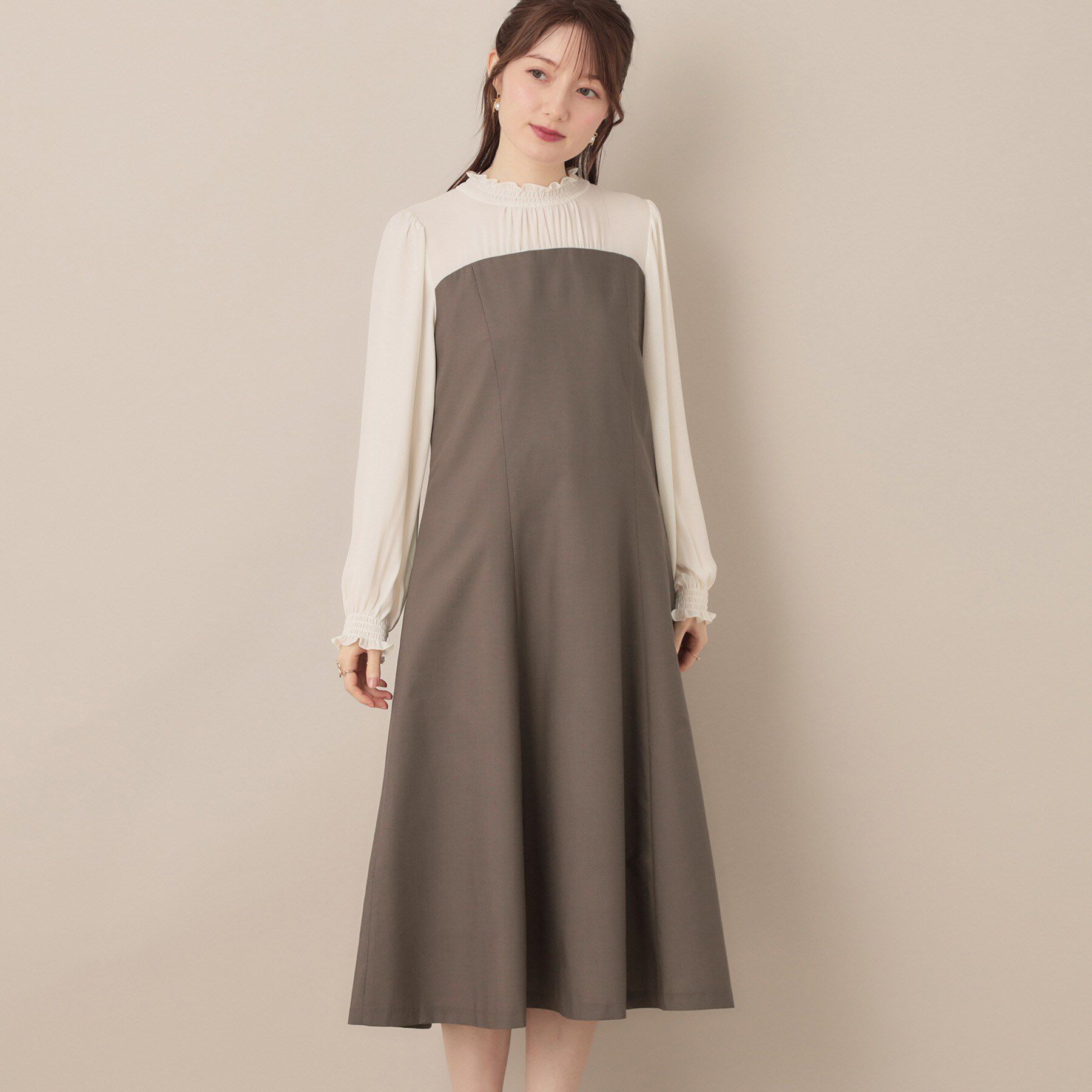 Couture broach「【レイヤード風・きれいめ・通勤】ドッキングベアワンピース」|ワンピース|