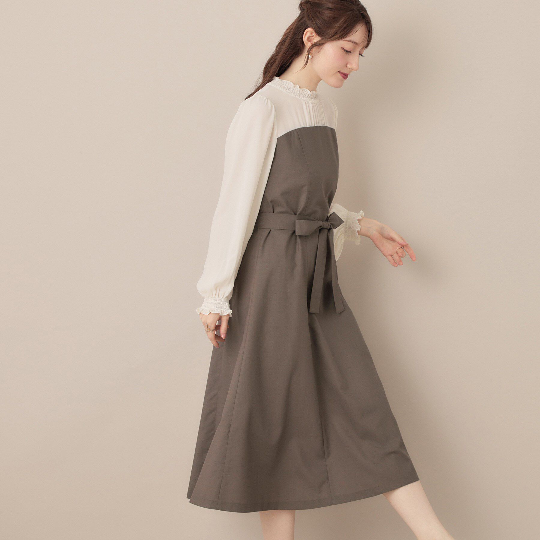 Couture broach「【レイヤード風・きれいめ・通勤】ドッキングベアワンピース」|ワンピース|