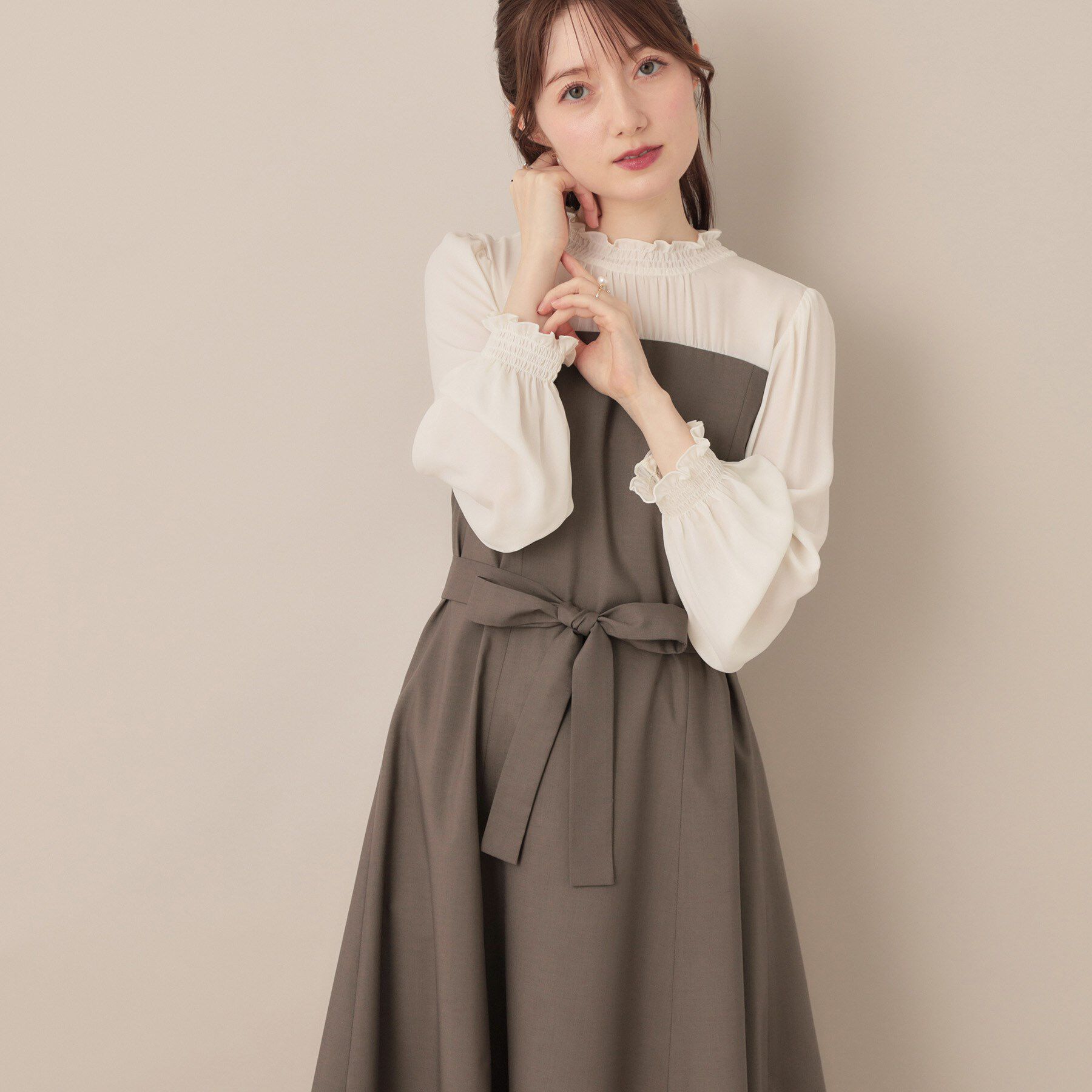 Couture broach「【レイヤード風・きれいめ・通勤】ドッキングベアワンピース」|ワンピース|