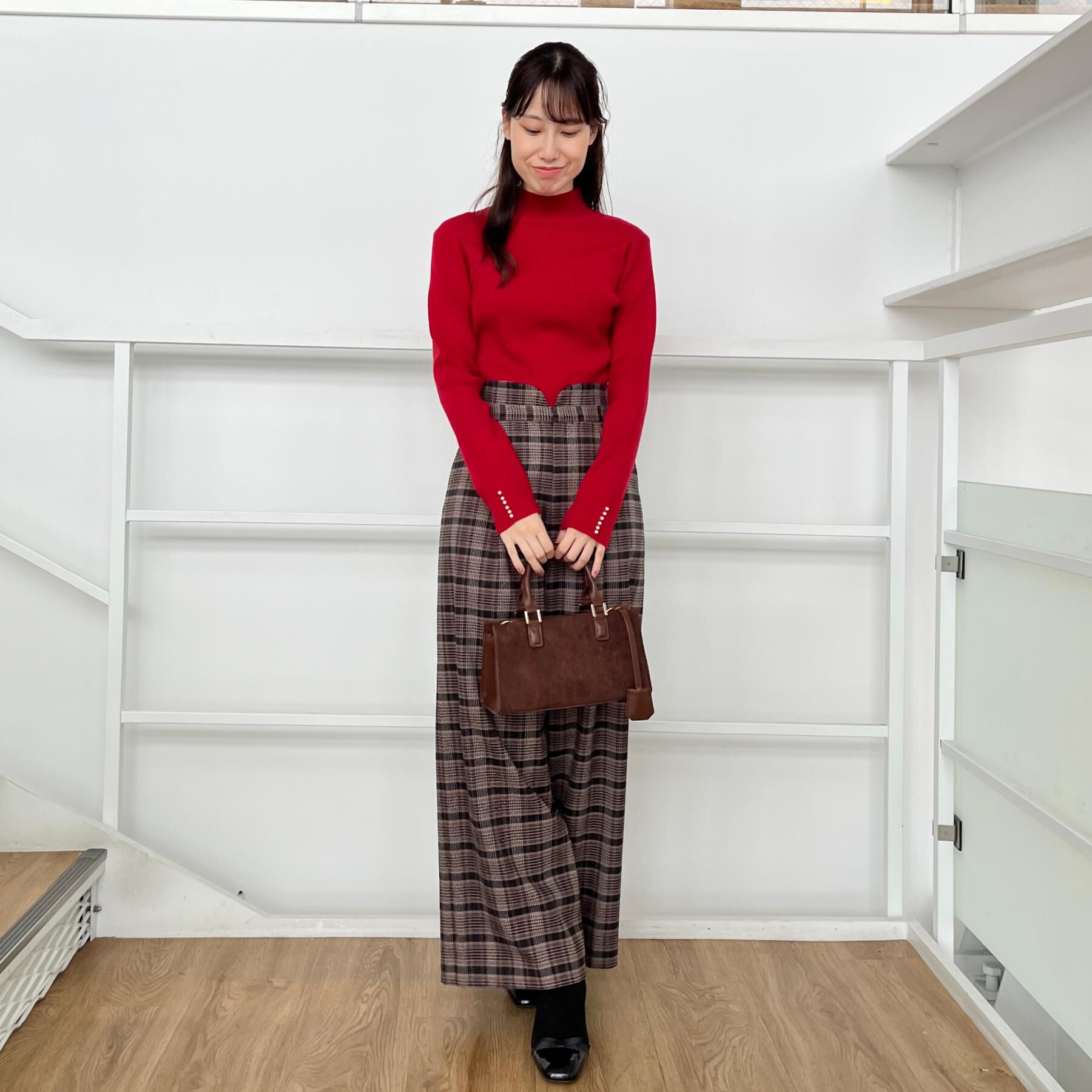 Couture broach「【大人可愛い】起毛先染めチェック柄 スカラウエスト ワイドパンツ」|その他|