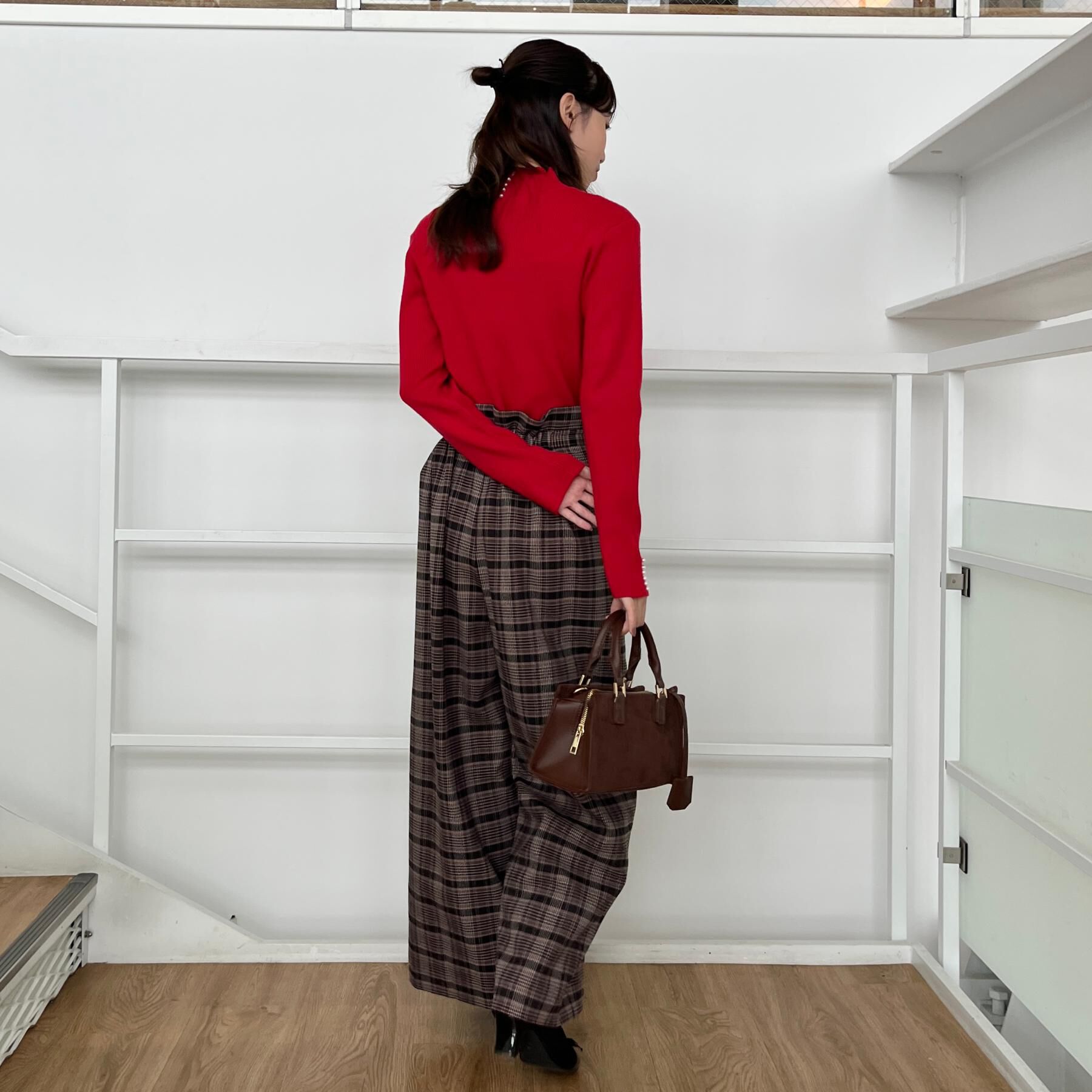 Couture broach「【大人可愛い】起毛先染めチェック柄 スカラウエスト ワイドパンツ」|その他|