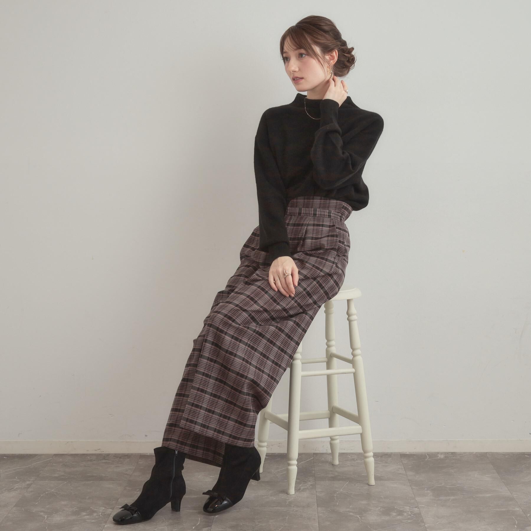 Couture broach「【大人可愛い】起毛先染めチェック柄 スカラウエスト ワイドパンツ」|その他|