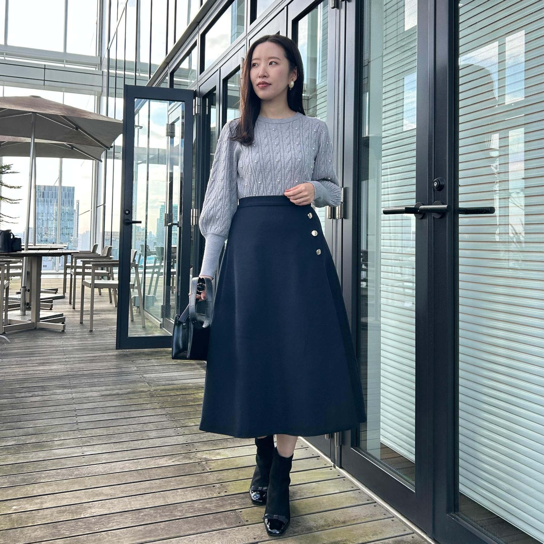 Couture broach「【通勤/金ボタン】フェイクウール ポンチスカート」|スカート|