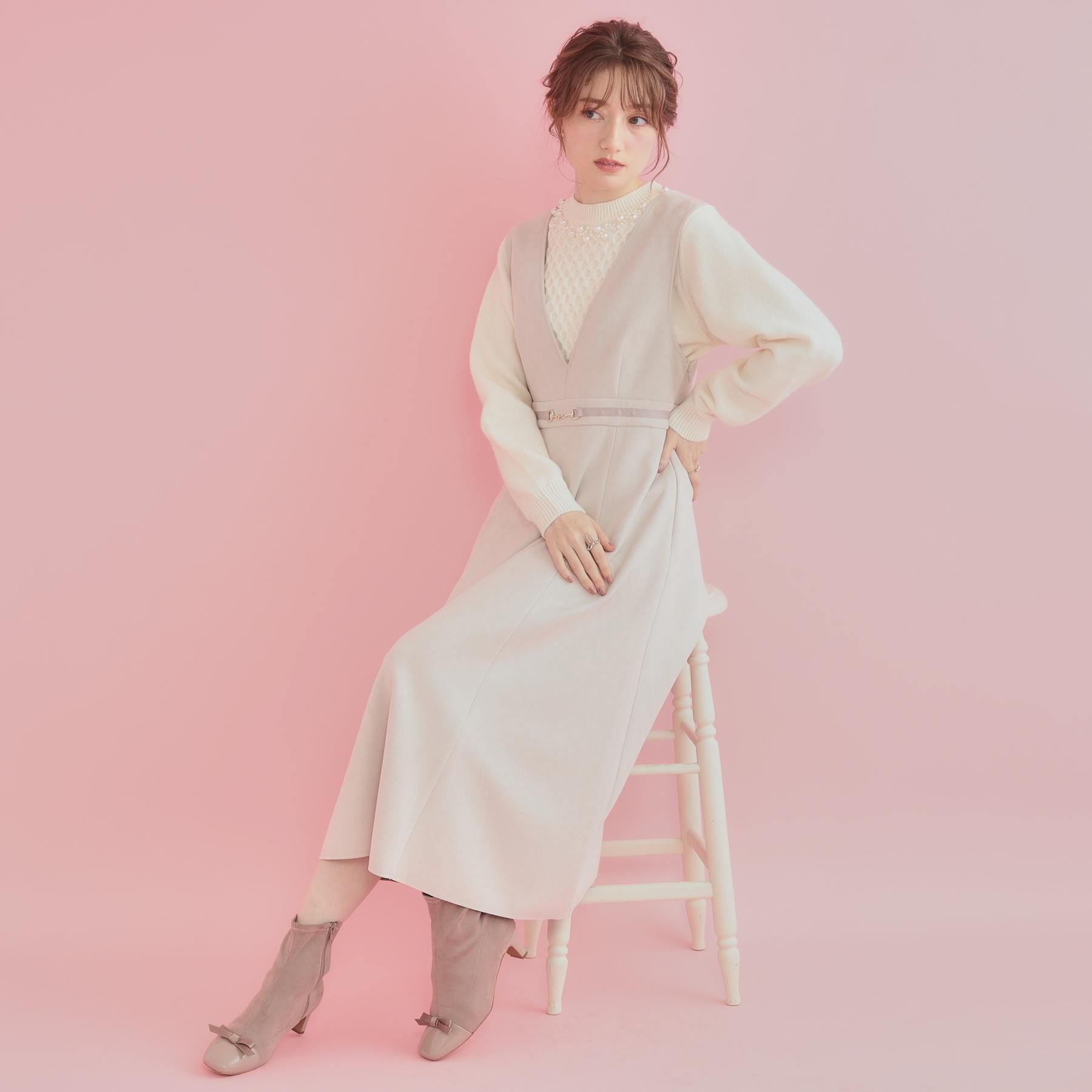 Couture broach「【きれいめ】パール調デザイン アラン柄ニット」|ニット・セーター|