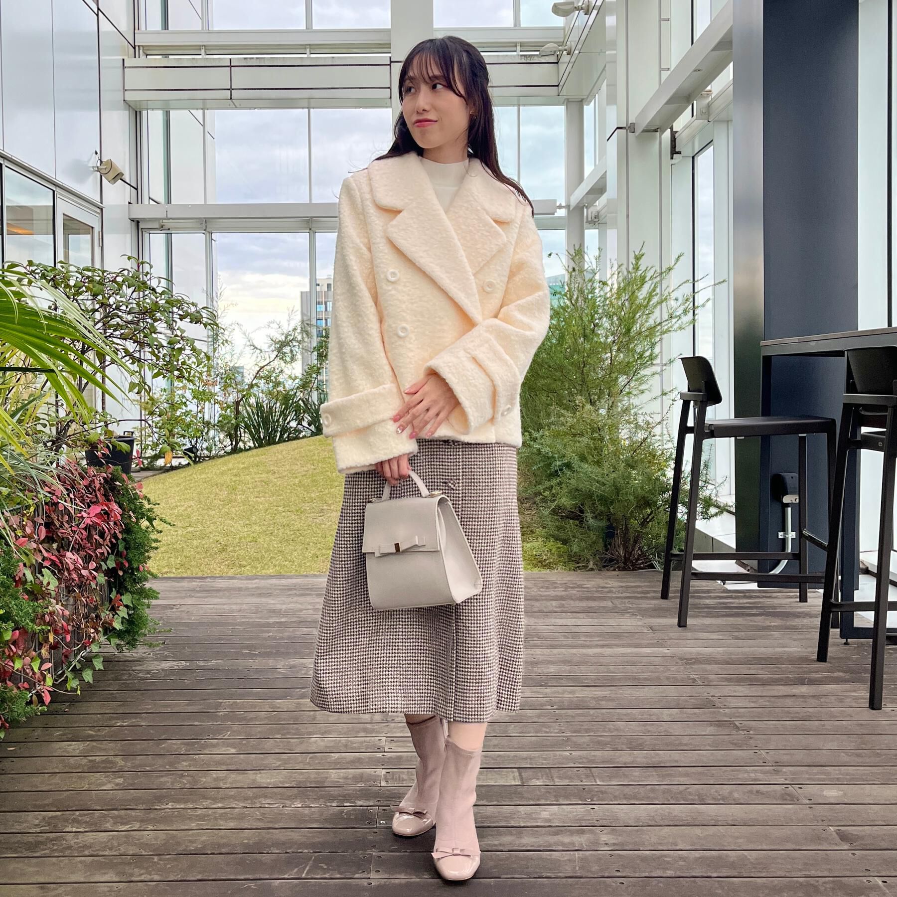 Couture broach「【S-LL/無地・チェック柄】プードルボア ショートコート」|ピーコート|