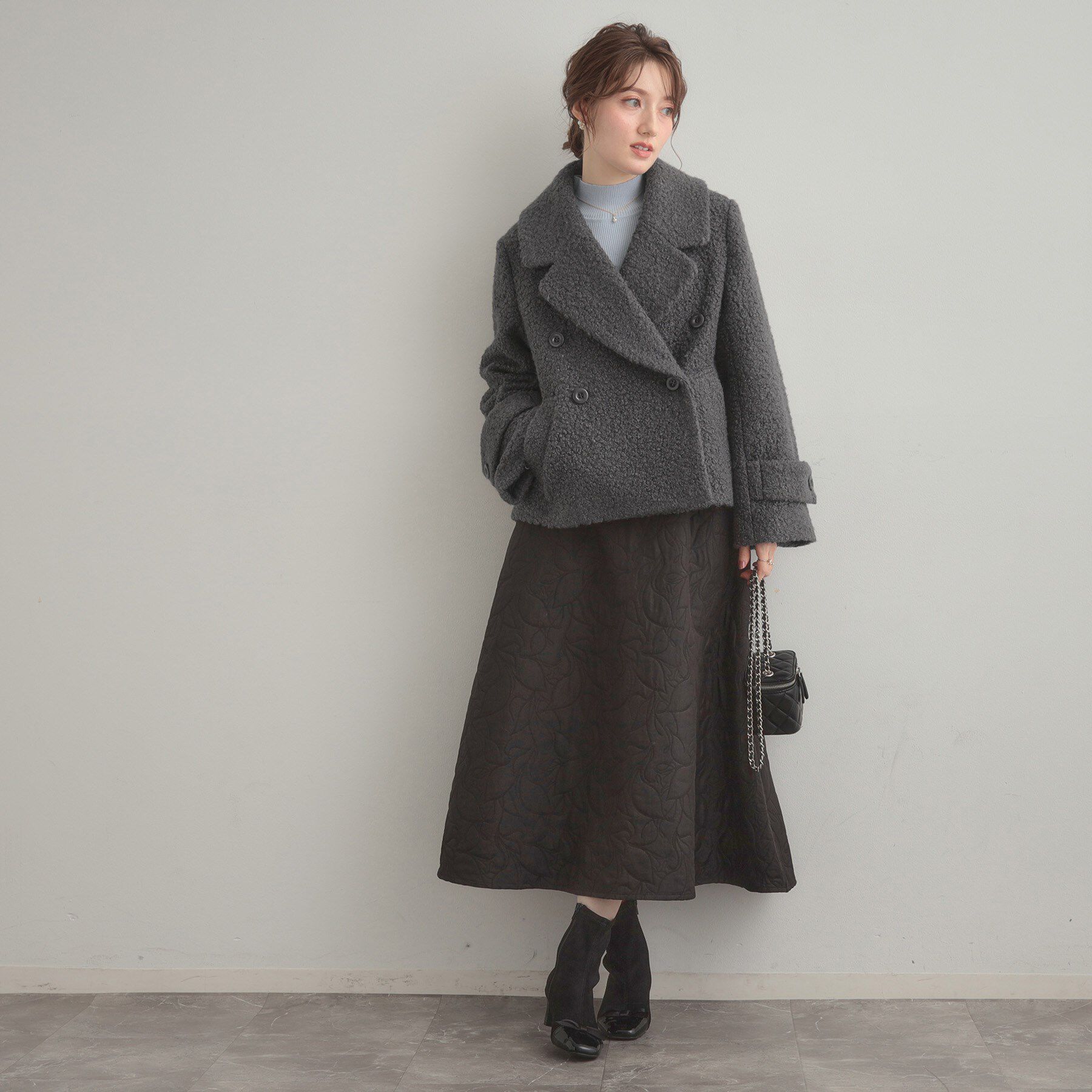 Couture broach「【S-LL/無地・チェック柄】プードルボア ショートコート」|ピーコート|