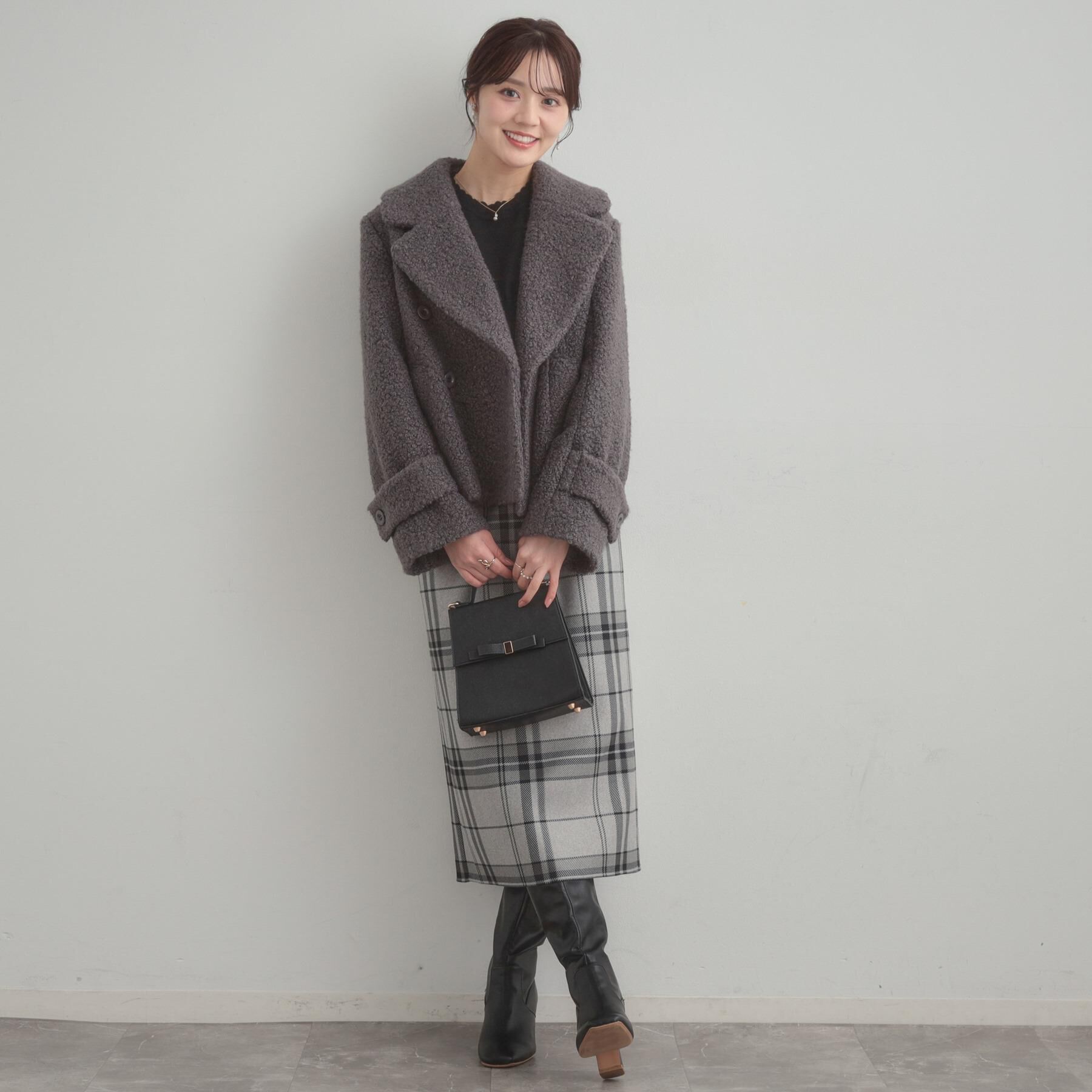 Couture broach「【S-LL/無地・チェック柄】プードルボア ショートコート」|ピーコート|