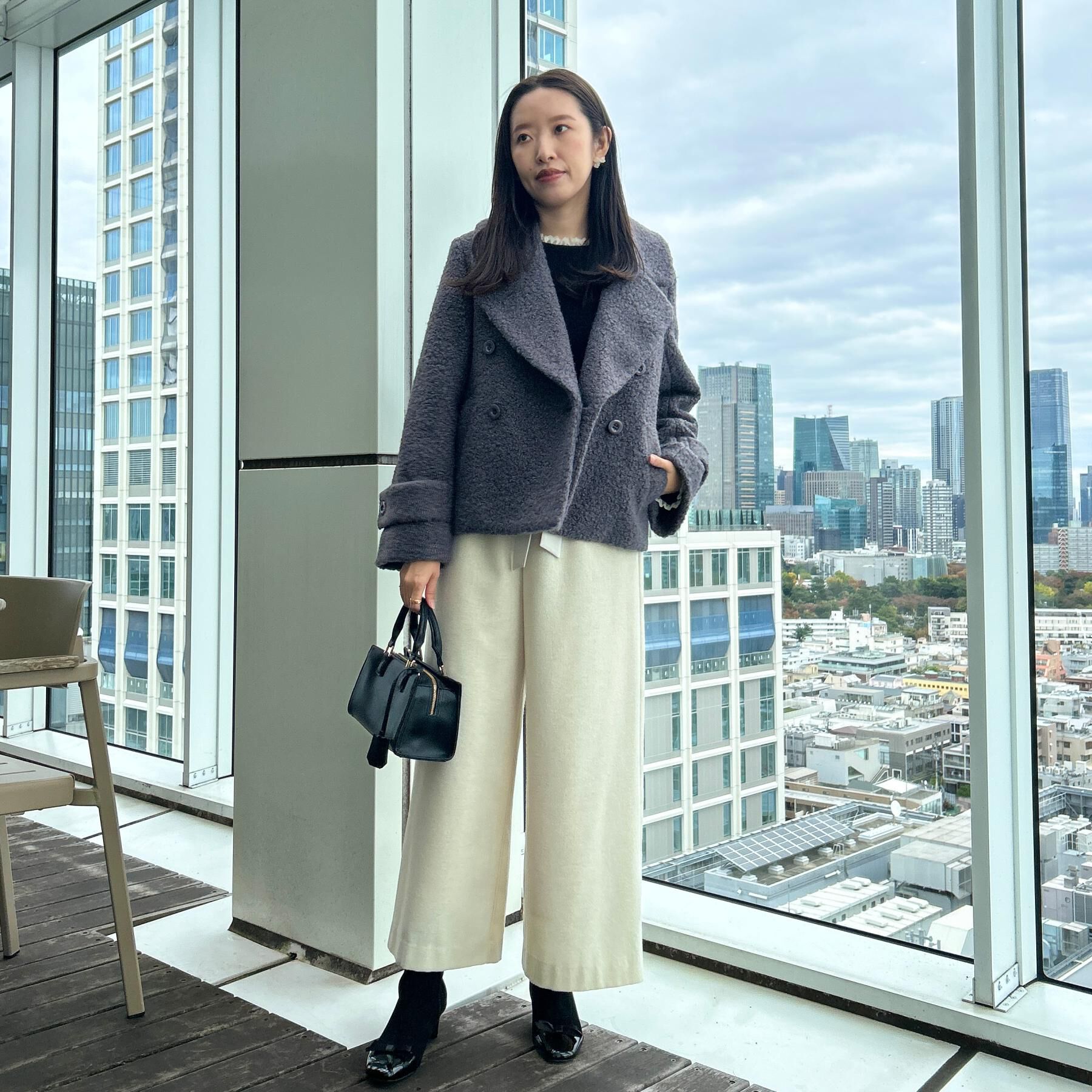 Couture broach「【S-LL/無地・チェック柄】プードルボア ショートコート」|ピーコート|