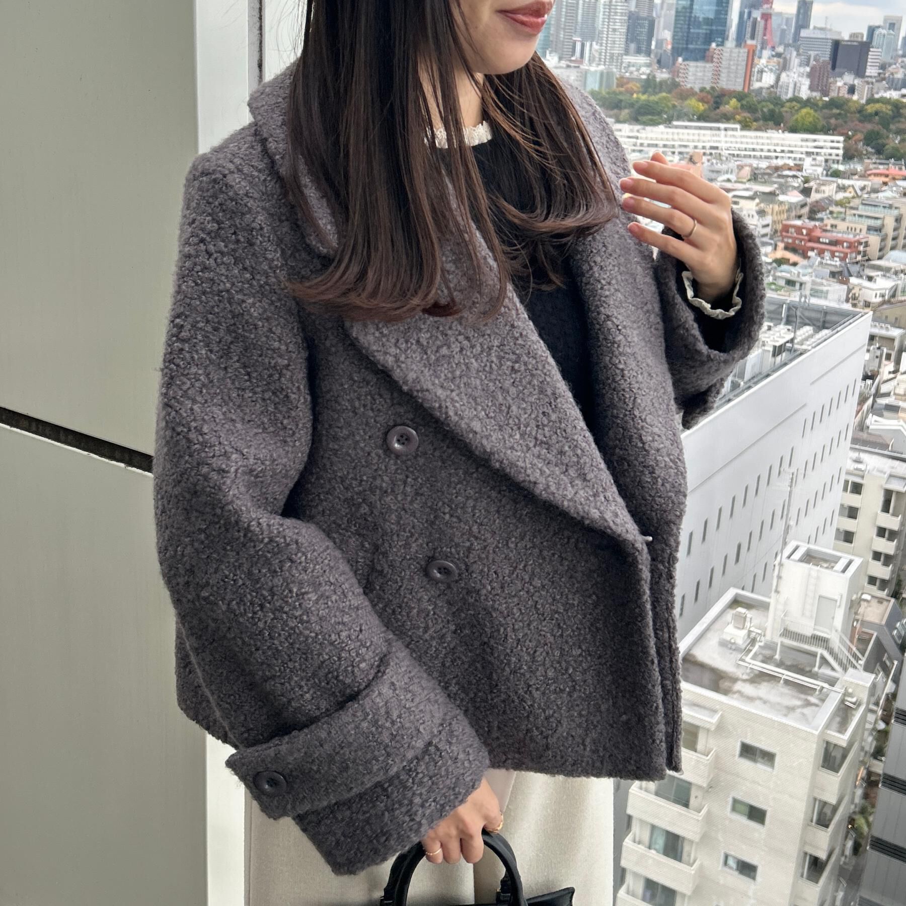 Couture broach「【S-LL/無地・チェック柄】プードルボア ショートコート」|ピーコート|