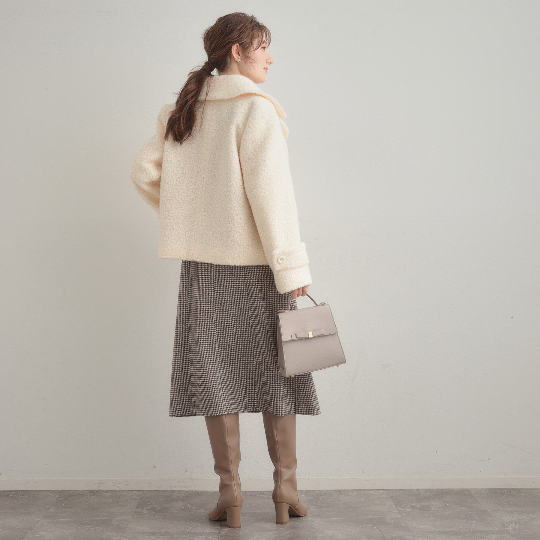 Couture broach「【S-LL/無地・チェック柄】プードルボア ショートコート」|ピーコート|