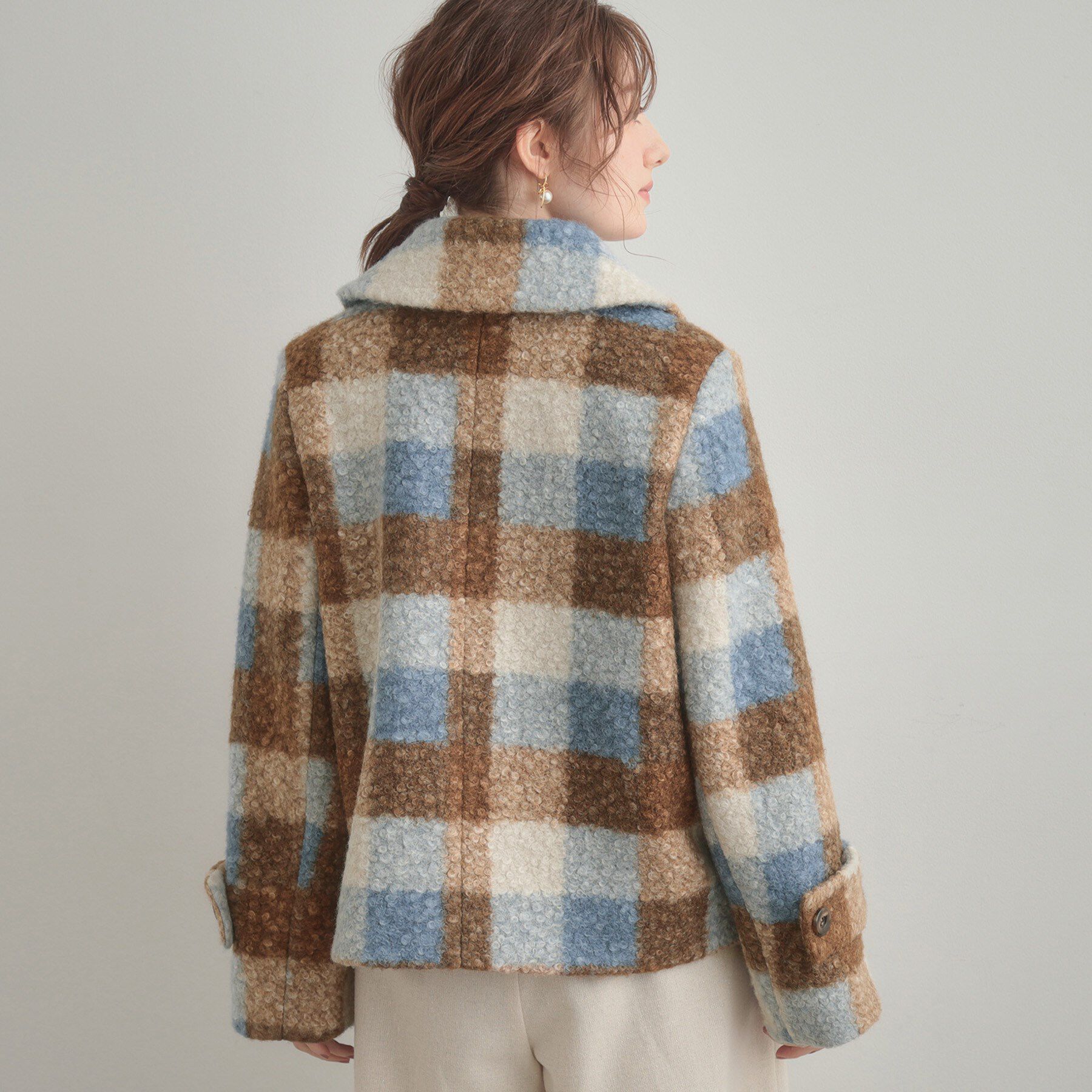Couture broach「【S-LL/無地・チェック柄】プードルボア ショートコート」|ピーコート|