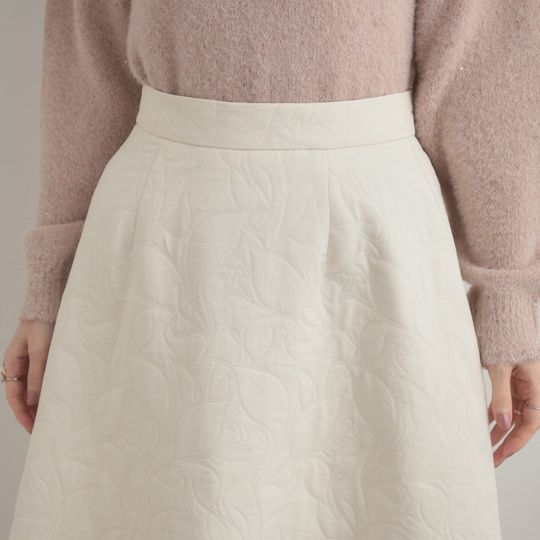 Couture broach「【洗える】リーフジャカード フレアスカート」|スカート|