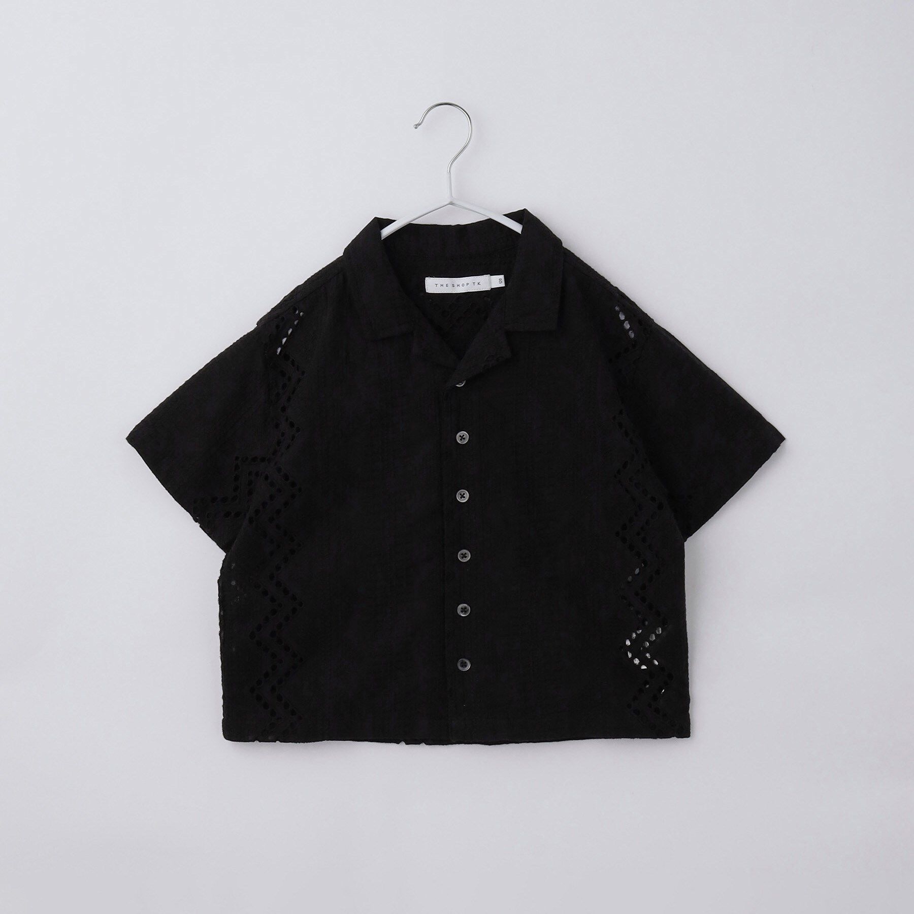 THE SHOP TK「【120-150】刺繍オープンカラーシャツSS」|シャツ・ブラウス|ブラック(019)