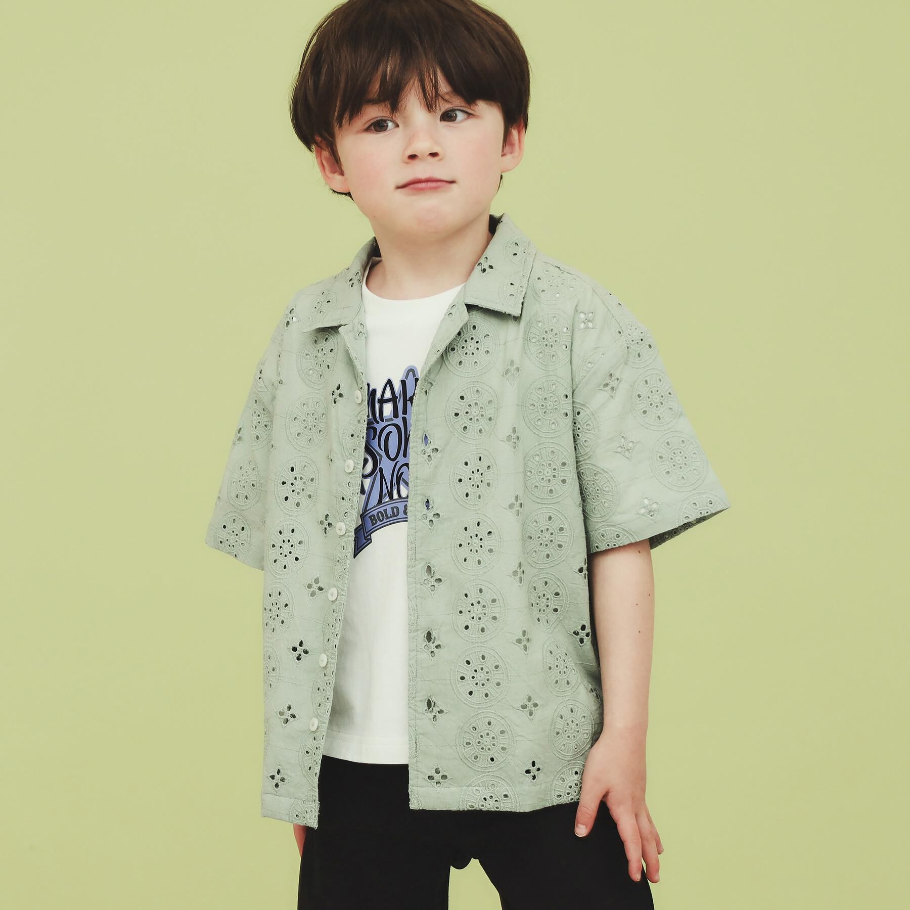 THE SHOP TK「【120-150】刺繍オープンカラーシャツSS」|シャツ・ブラウス|ミントグリーン(02