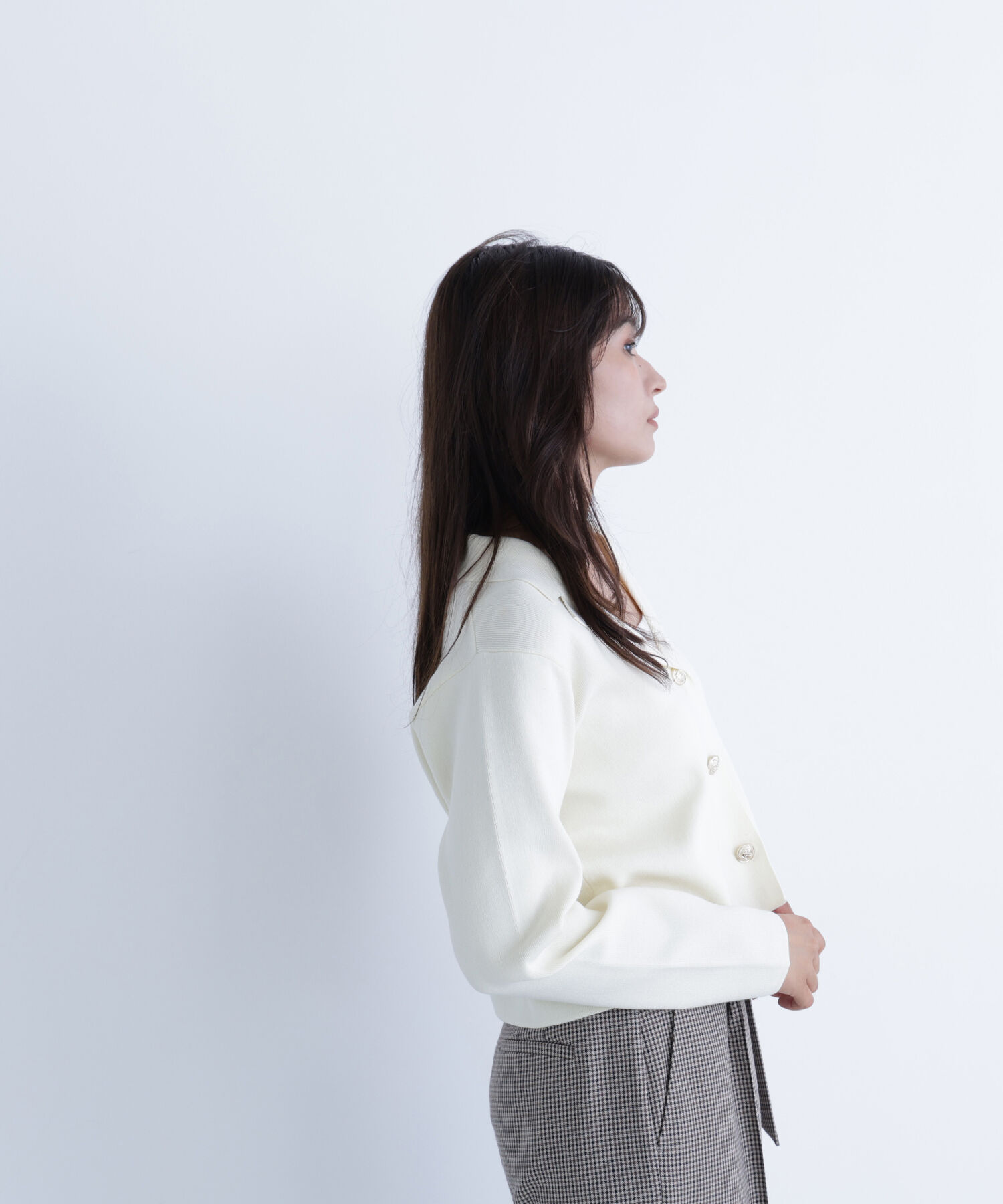  「襟付きメタルボタンニットジャケット」|ニット・セーター|