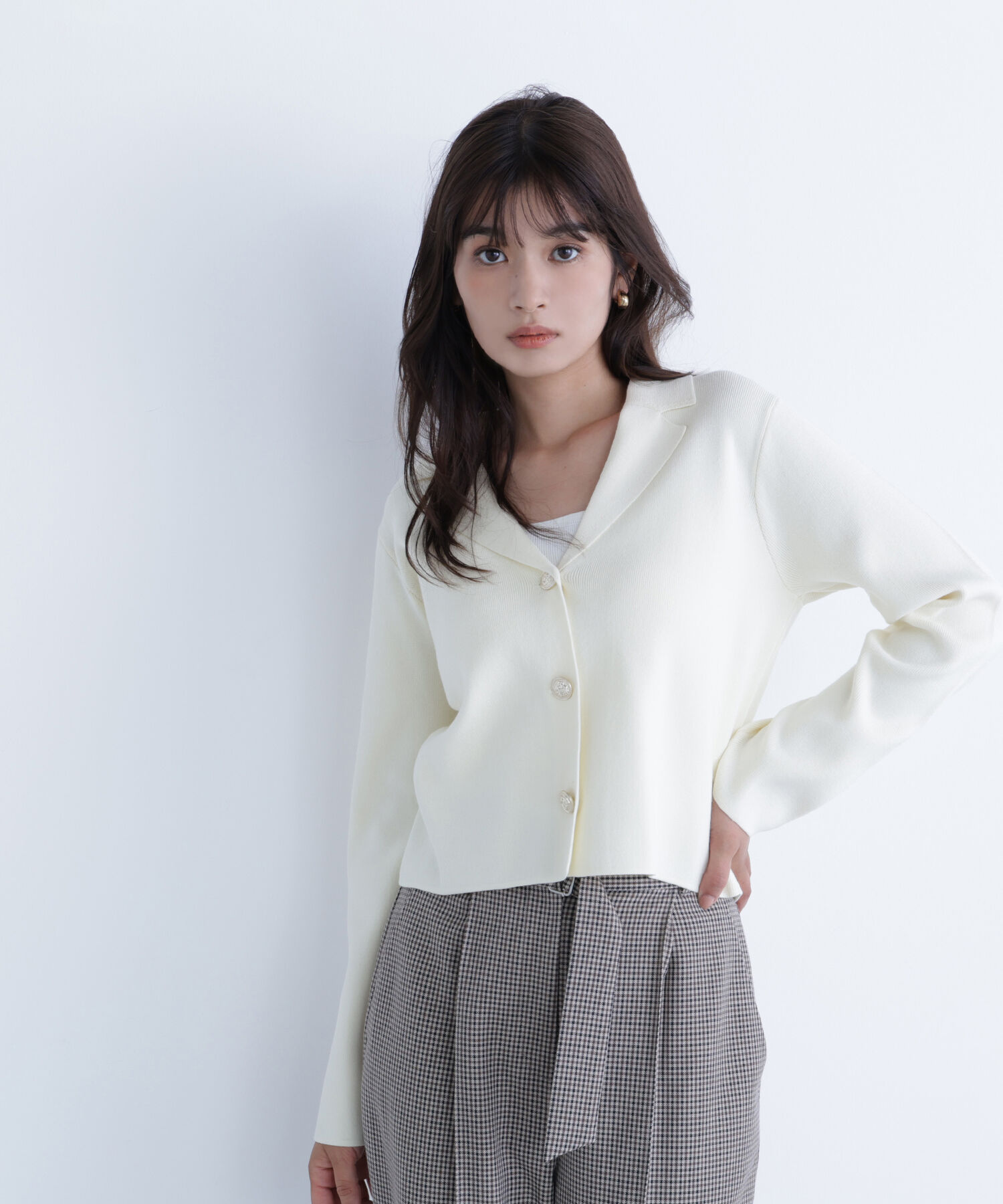  「襟付きメタルボタンニットジャケット」|ニット・セーター|