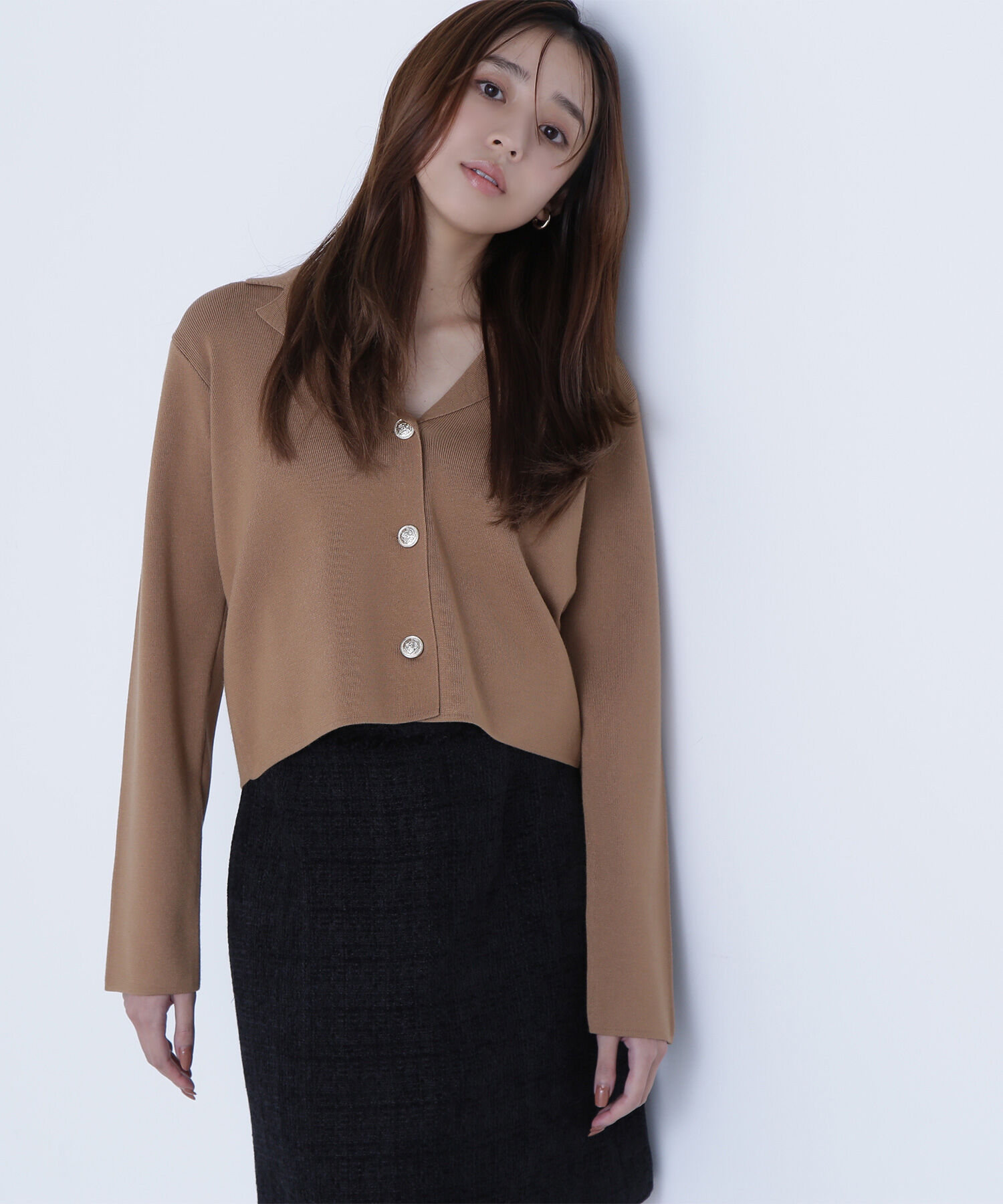  「襟付きメタルボタンニットジャケット」|ニット・セーター|