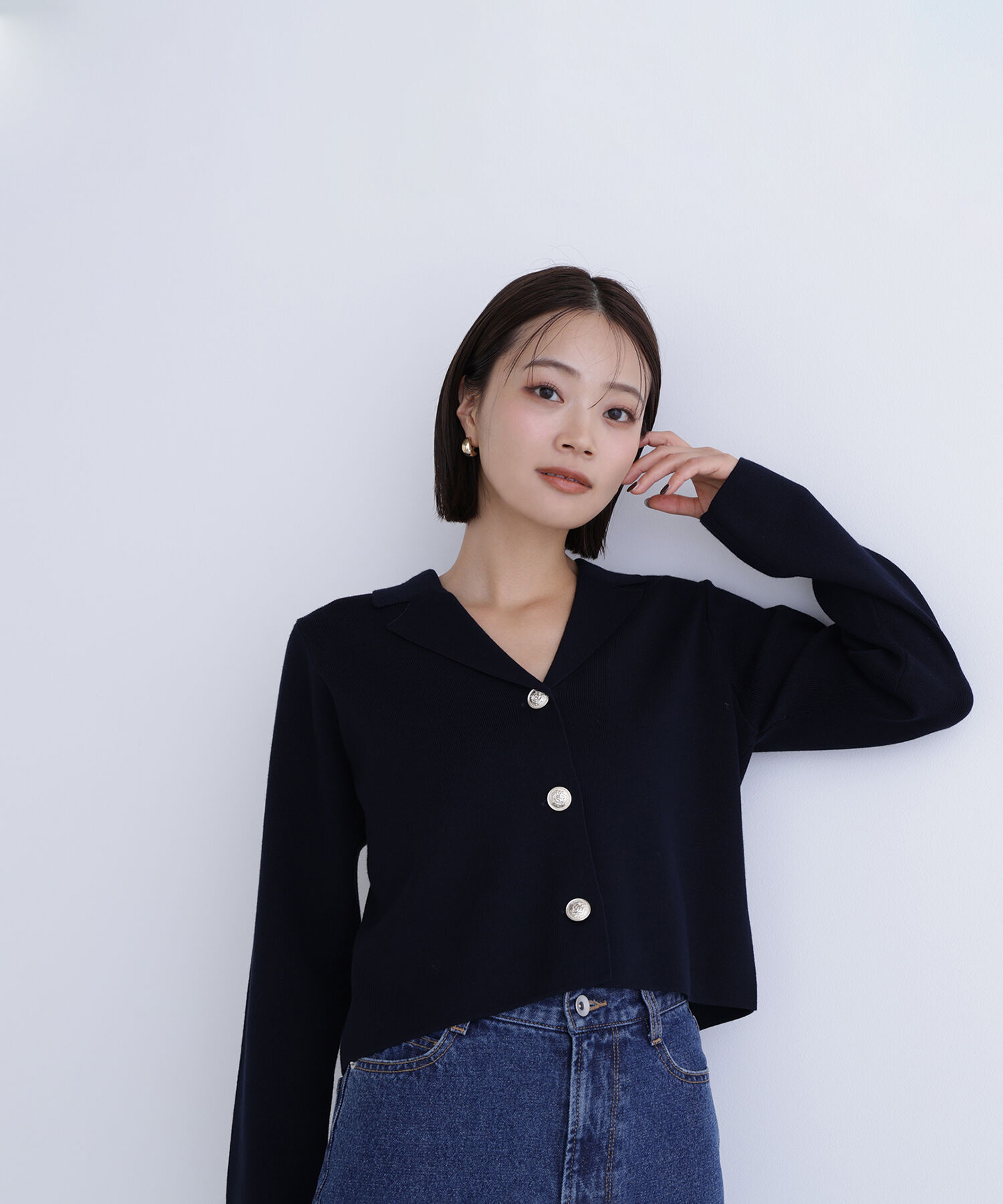  「襟付きメタルボタンニットジャケット」|ニット・セーター|