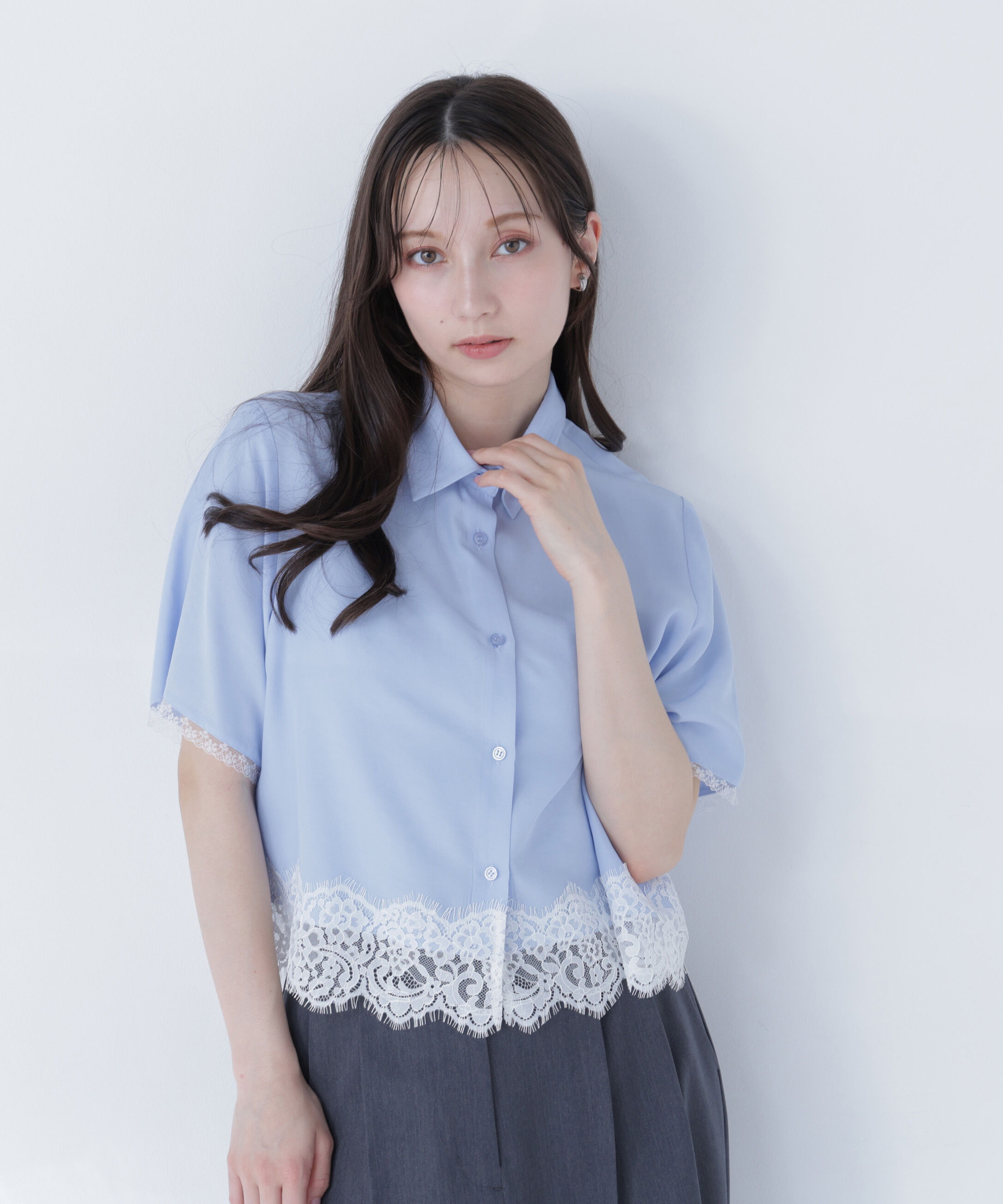  「レースドッキングシャツ」|シャツ・ブラウス|ブルー