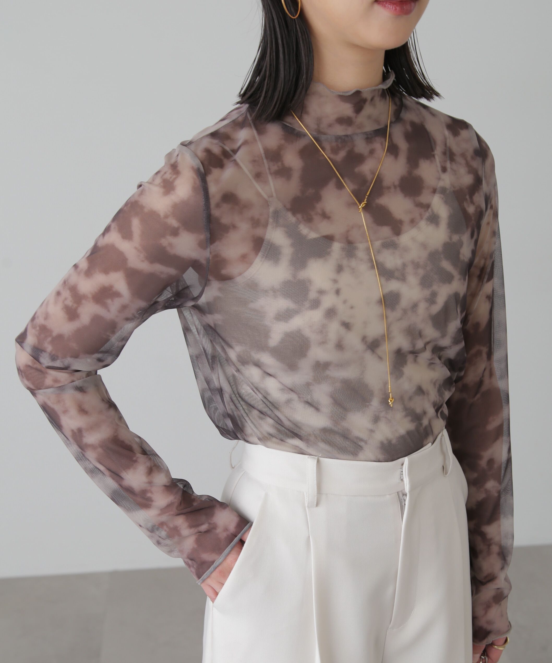  「ニュアンス柄シアーハイネックカットソー」|Tシャツ・カットソー|