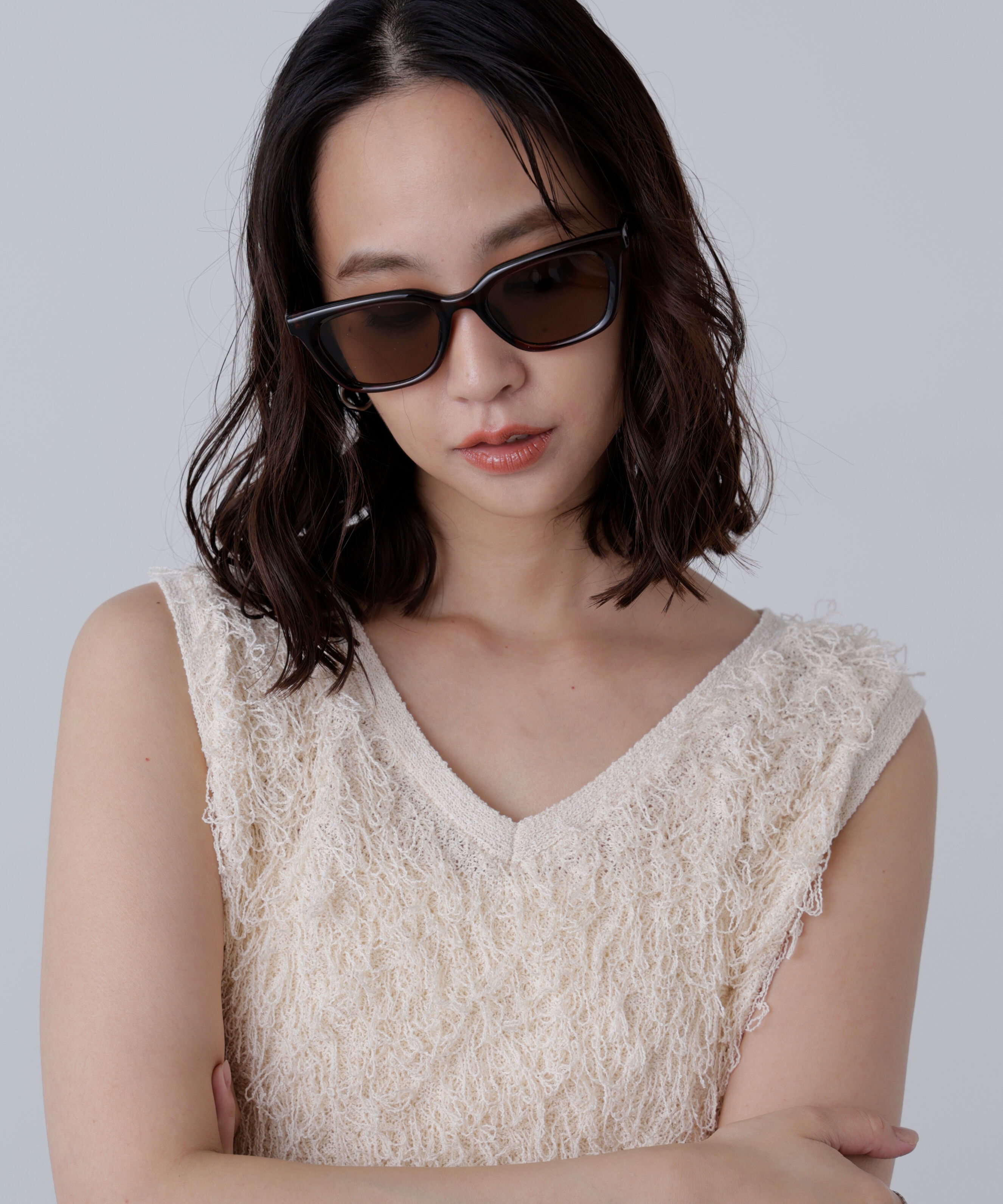  「スクエアサングラス」|ハンカチ|ブラウン