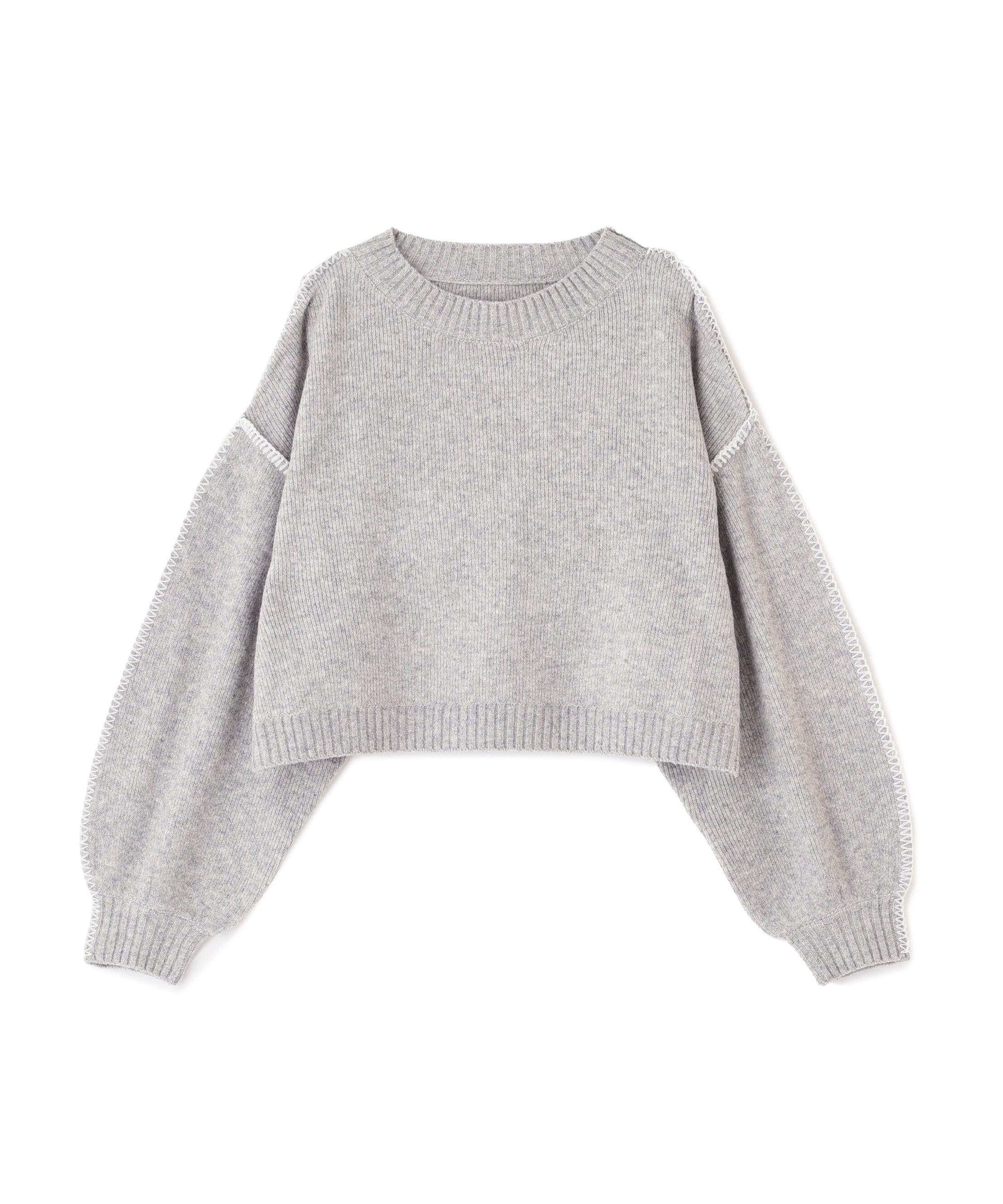  「杢ストレッチ総針配色ステッチニット」|ニット・セーター|