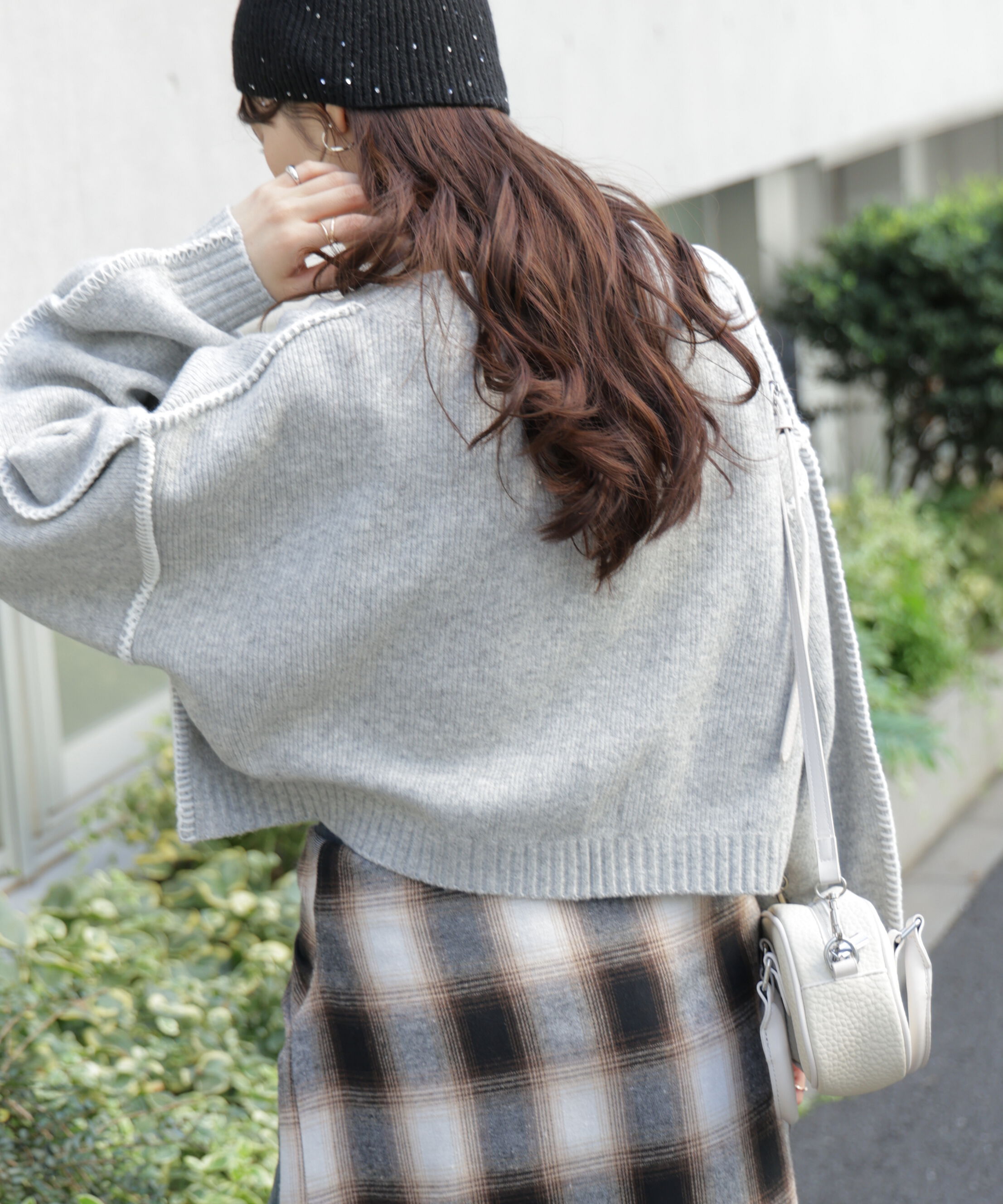  「杢ストレッチ総針配色ステッチニット」|ニット・セーター|