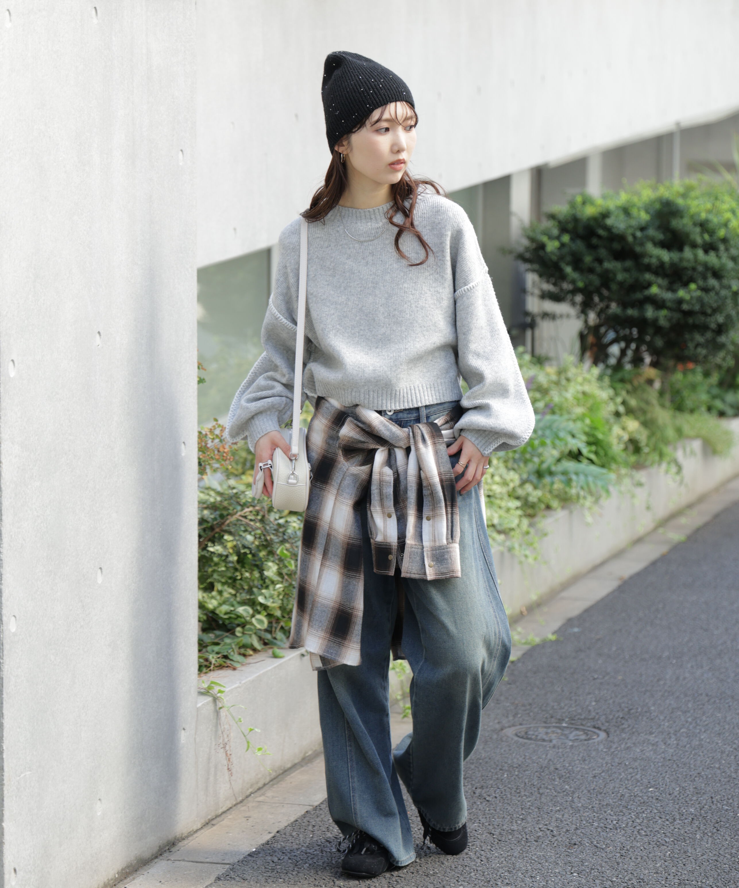  「杢ストレッチ総針配色ステッチニット」|ニット・セーター|