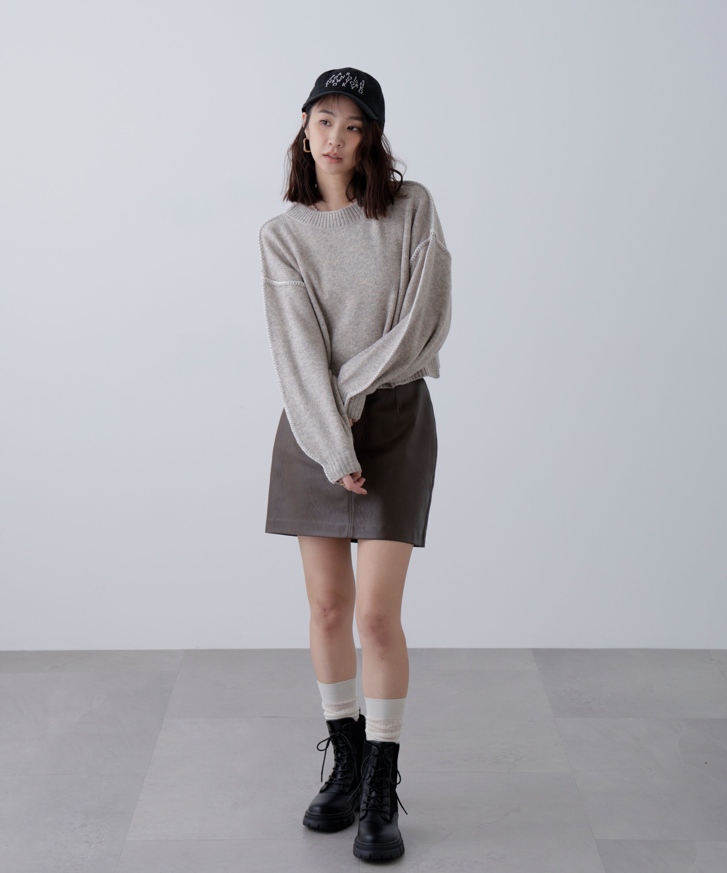  「杢ストレッチ総針配色ステッチニット」|ニット・セーター|