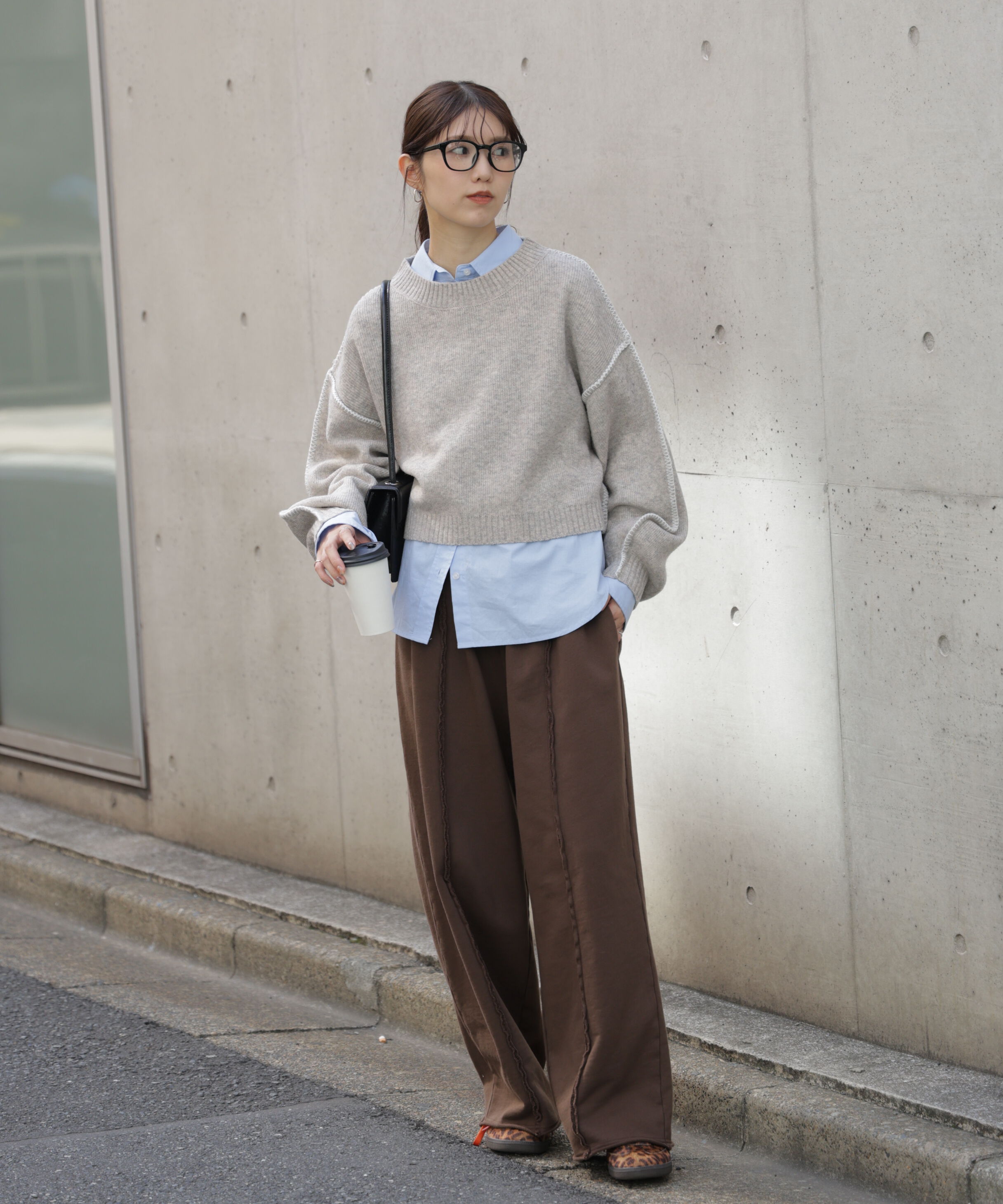  「杢ストレッチ総針配色ステッチニット」|ニット・セーター|